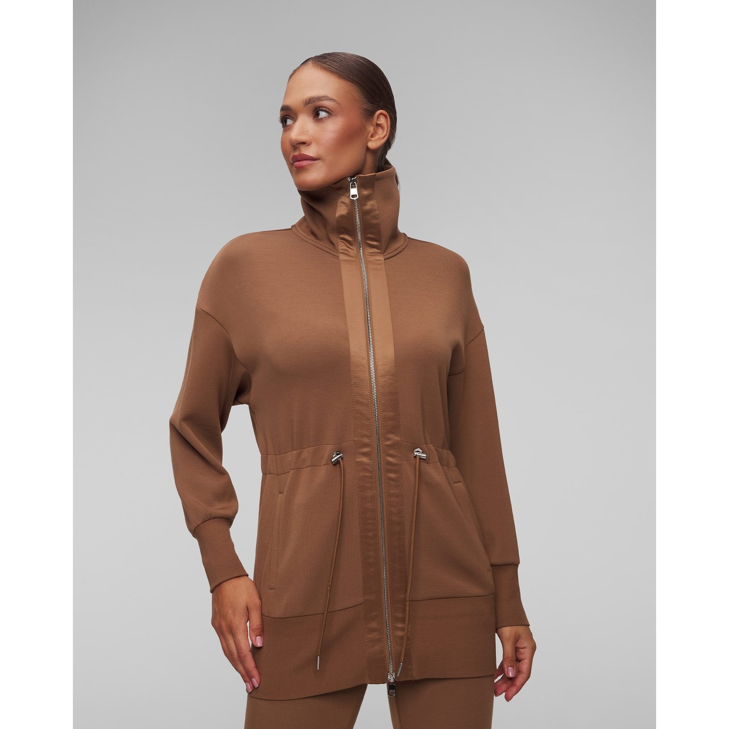 Brązowa Kurtka Dzianinowa Damska Varley Ridgefield Longline Jacket