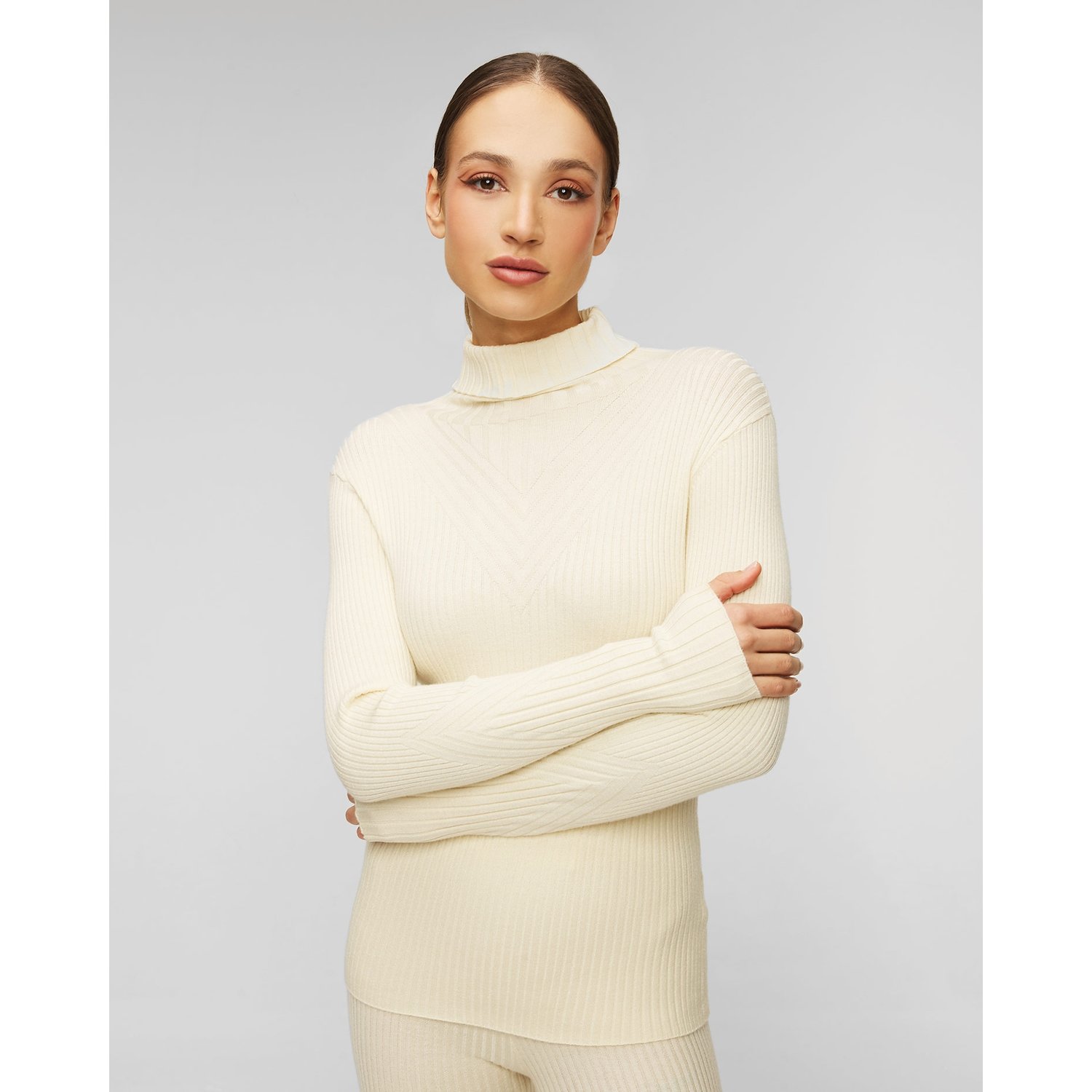 Beżowy Golf Damski Varley Esme Rib Roll Neck