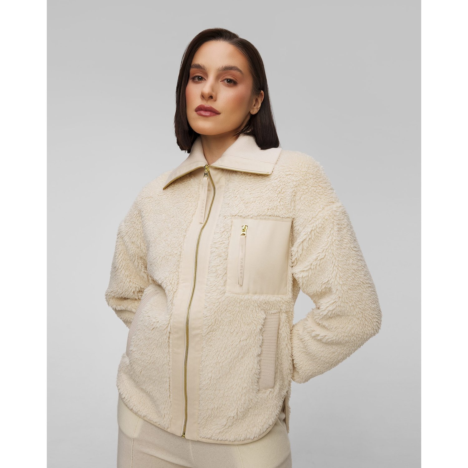 Beżowa Kurtka Futerkowa Damska Varley Myla Zip Through Jacket