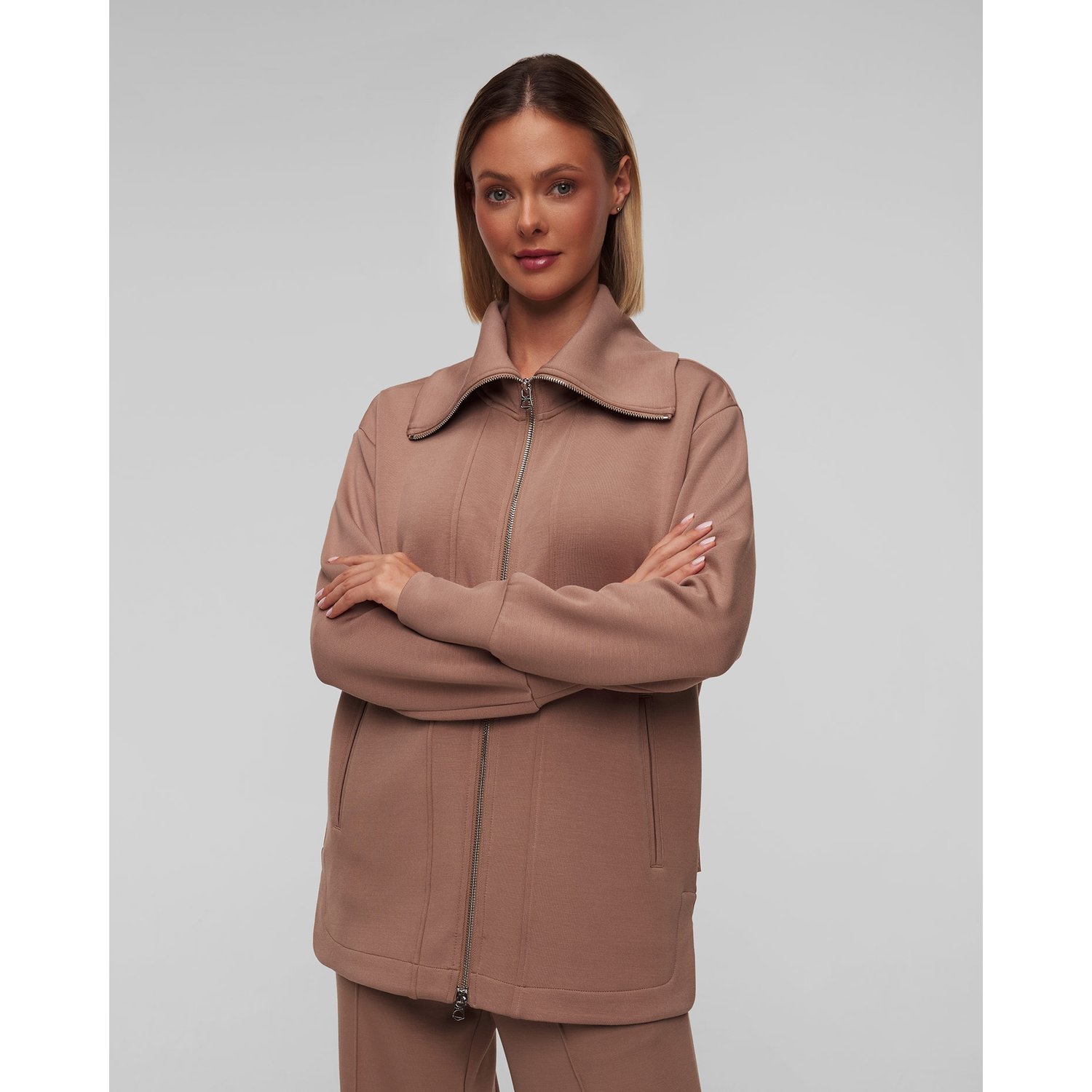Brązowa bluza damska Varley Raleigh Zip Through Sweat