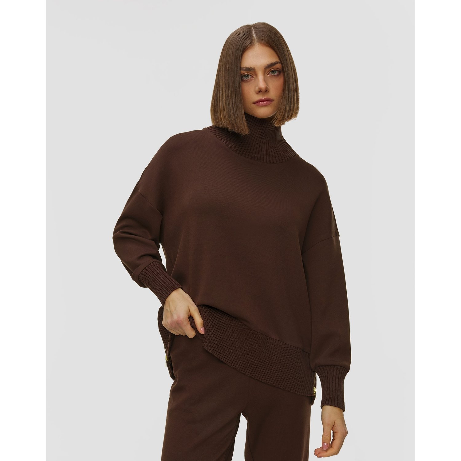 Brązowa Bluza Z Golfem Damska Varley Barker High Neck Sweat