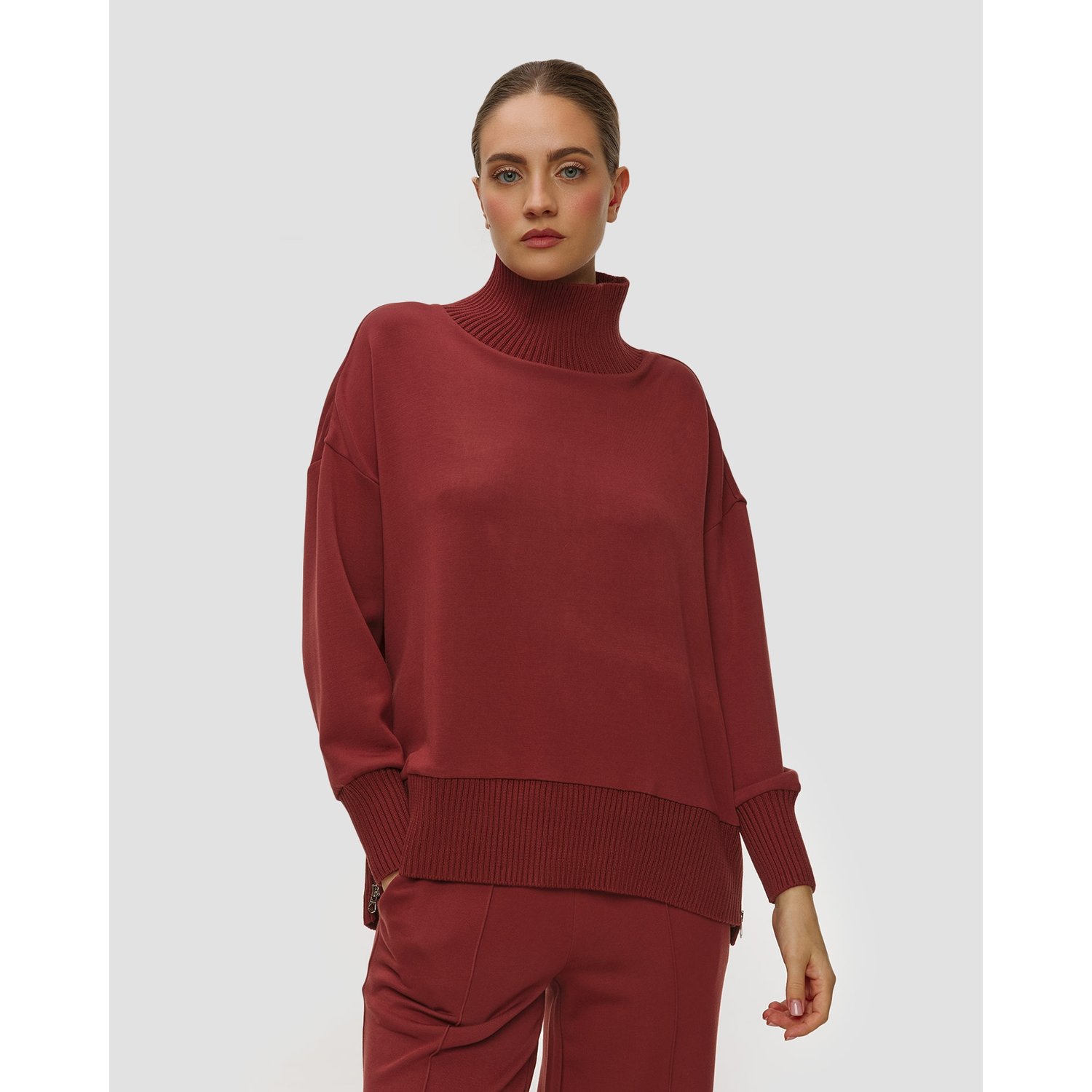 Bordowa Bluza Z Golfem Damska Varley Barker High Neck Sweat