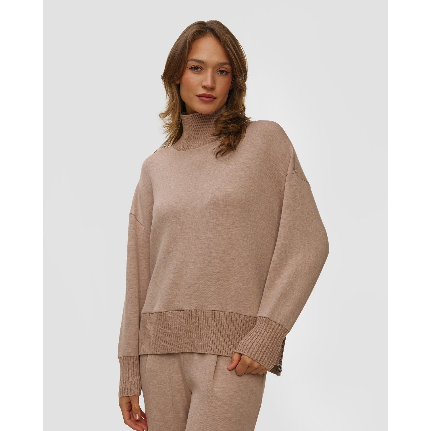 Brązowa Bluza Z Golfem Damska Varley Barker High Neck Sweat