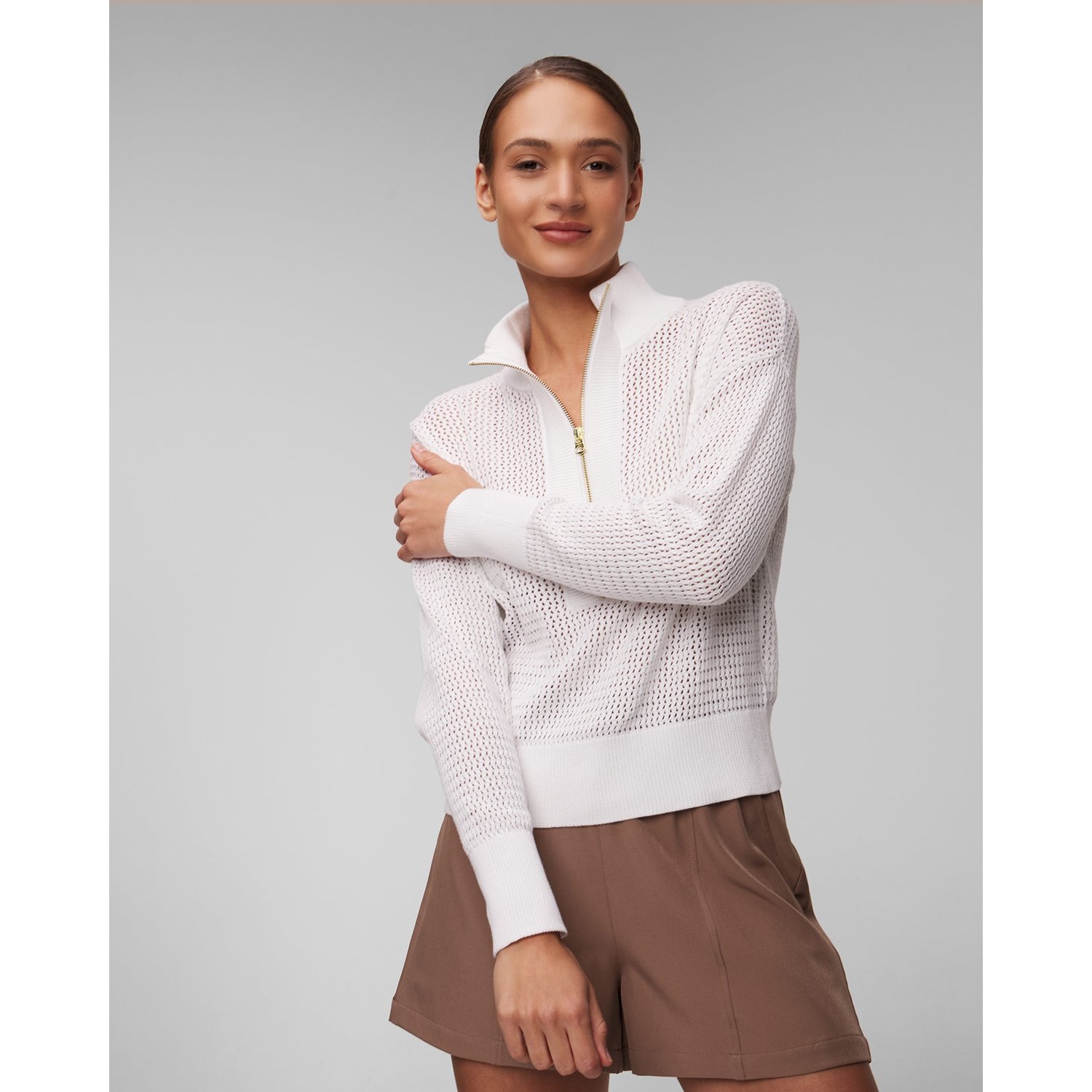 Biała Bluza Dzianinowa Damska Varley Aurora Half Zip Knit