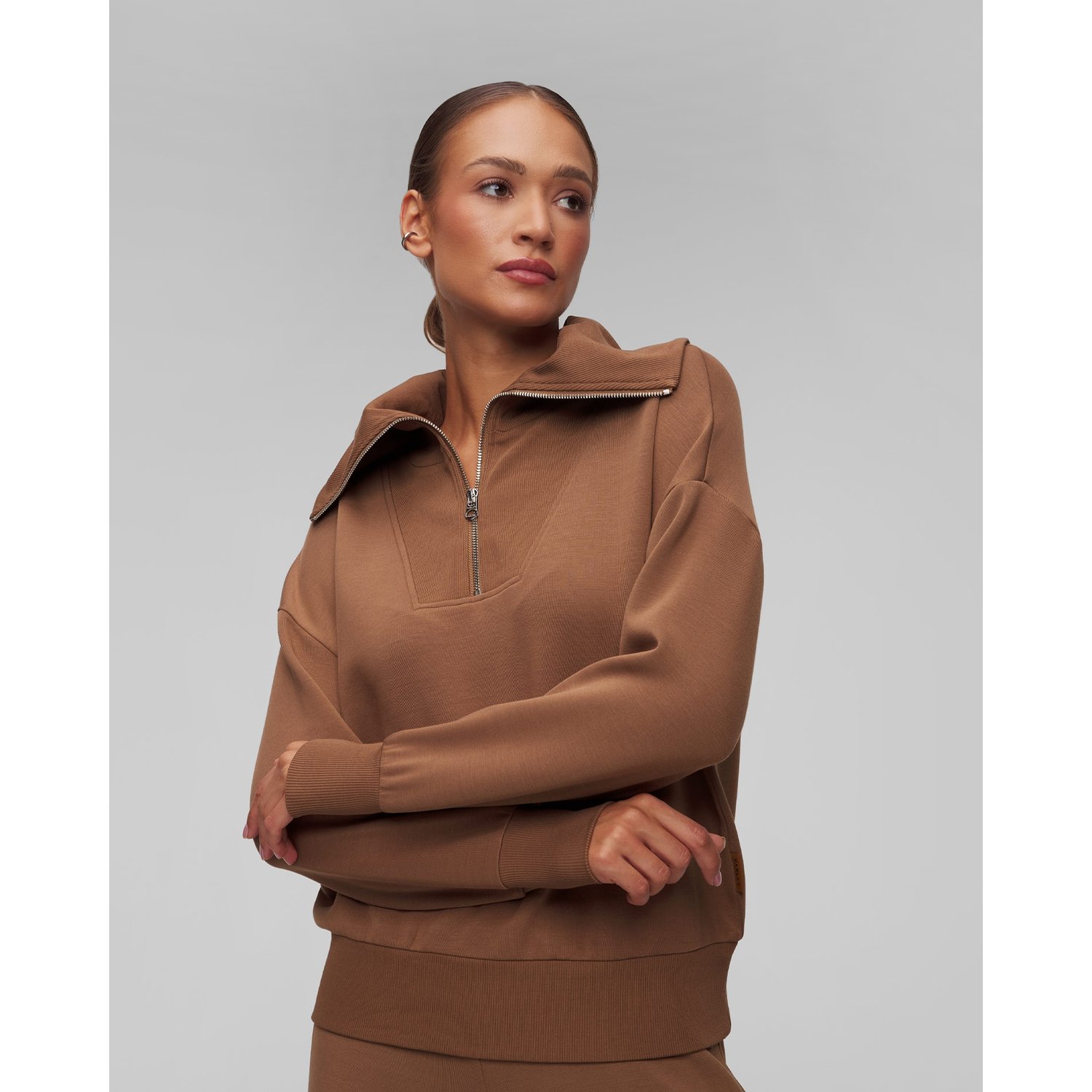 Brązowa Bluza Damska Varley Catherine Half Zip Sweat