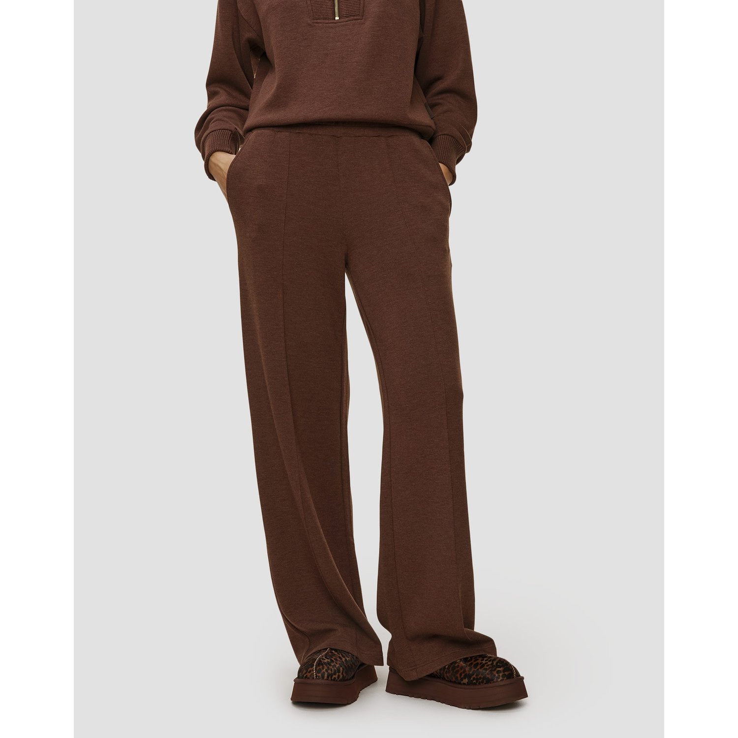 Brązowe Spodnie Dresowe Damskie Varley The Wide Leg Pant 30