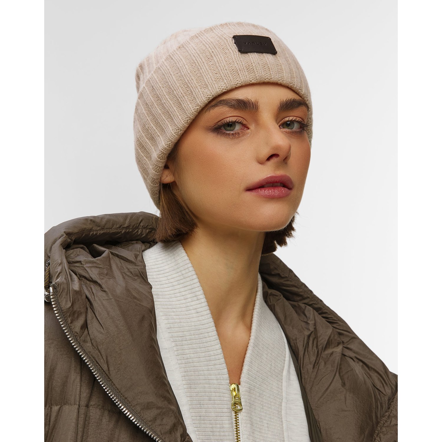 Beżowa Czapka Wełniana Damska Varley Elva Chunky Rib Beanie