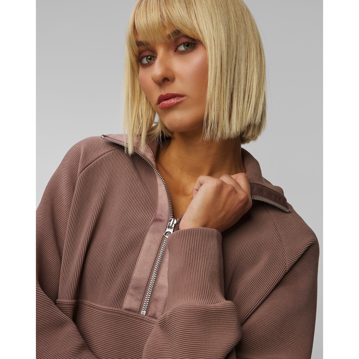 Brązowa Bluza Damska Varley Lismore Half Zip Sweat