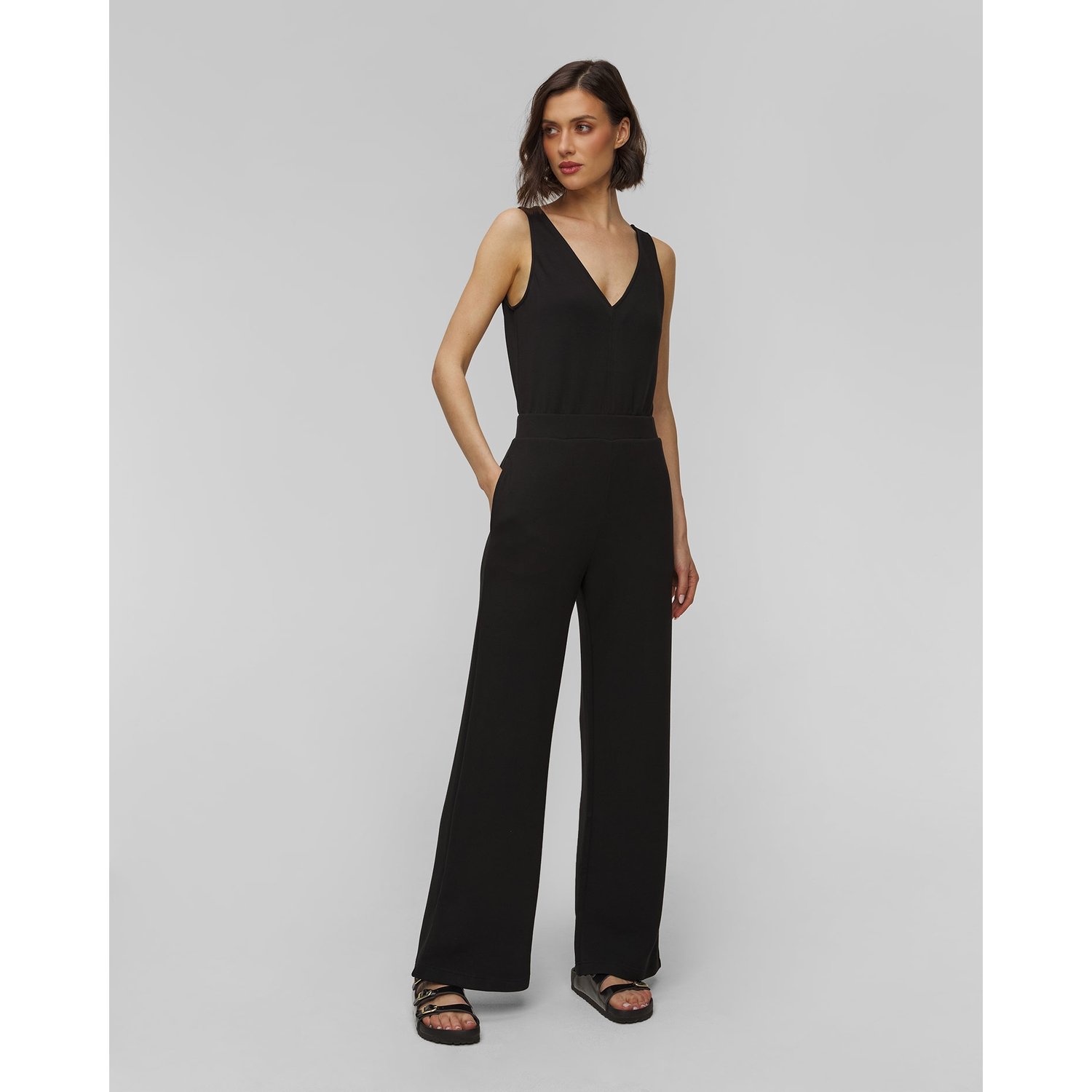 Czarny Kombinezon Z Wiskozy Damski Varley Alina Wide Leg Jumpsuit