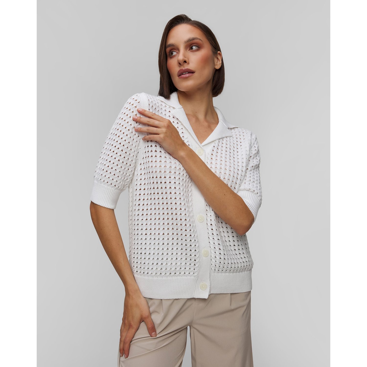 Biały Sweter Damski Varley Ellie Knit Shirt