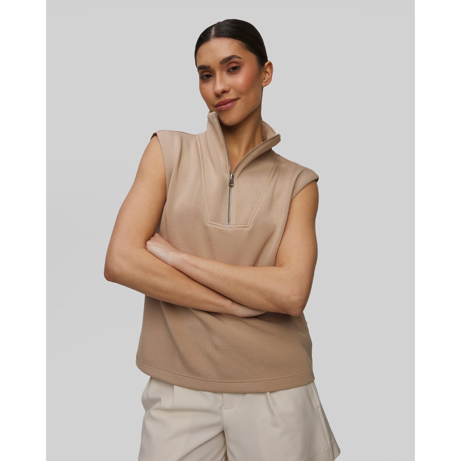 Beżowa Bluza Bez Rękawów Damska Varley Magnolia Half Zip Tank 2.0
