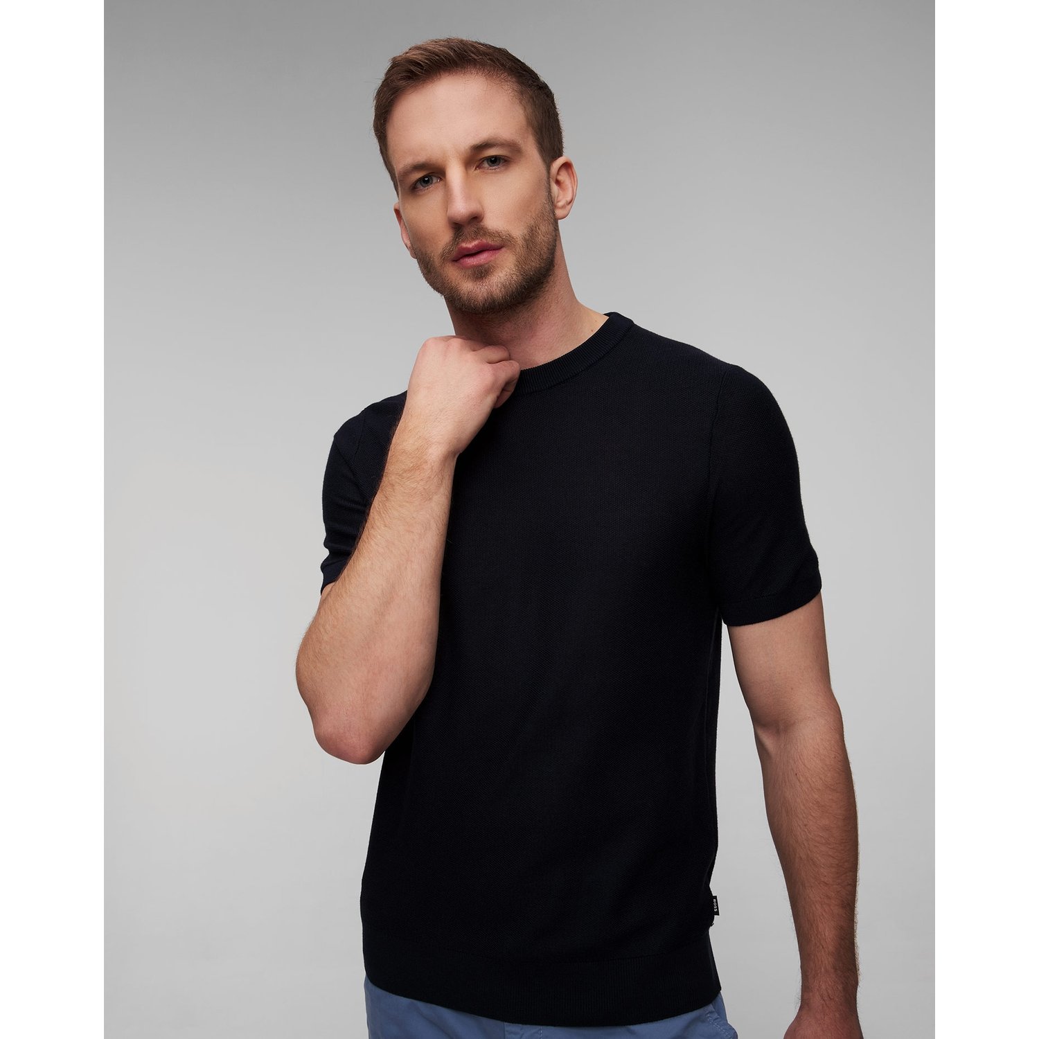 Granatowy T-shirt Męski Z Dzianiny Hugo Boss Tantino