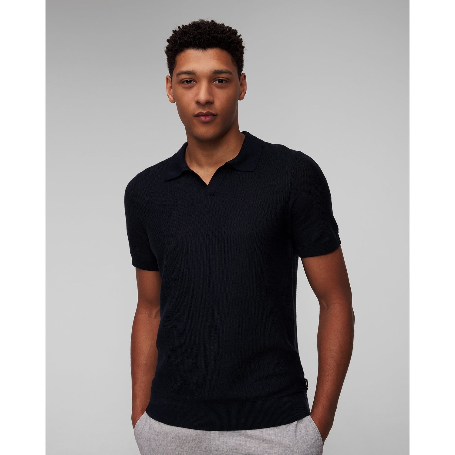 Granatowe Dzianinowe Polo Męskie Hugo Boss Tempio