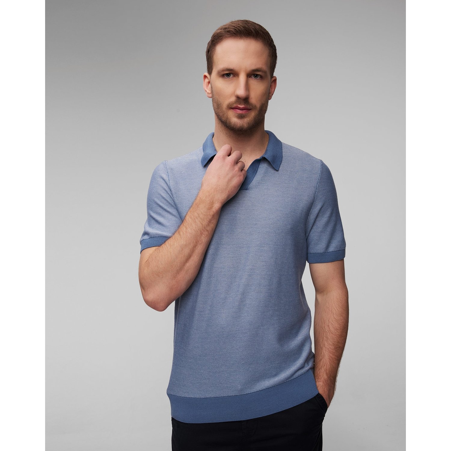 Niebieskie Dzianinowe Polo Męskie Hugo Boss Tempio