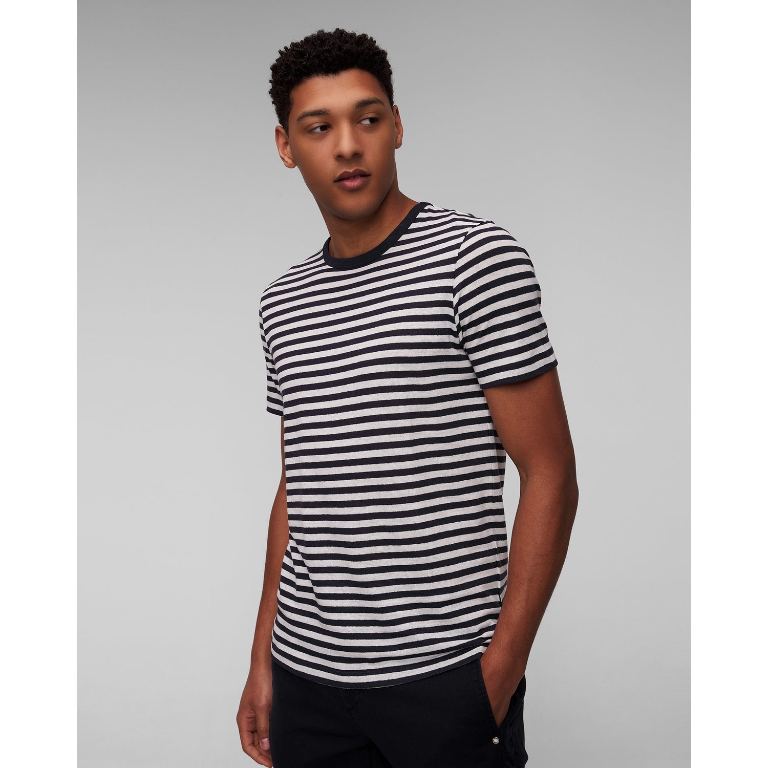 T-shirt W Paski Z Lnem Męski Hugo Boss Tiburt