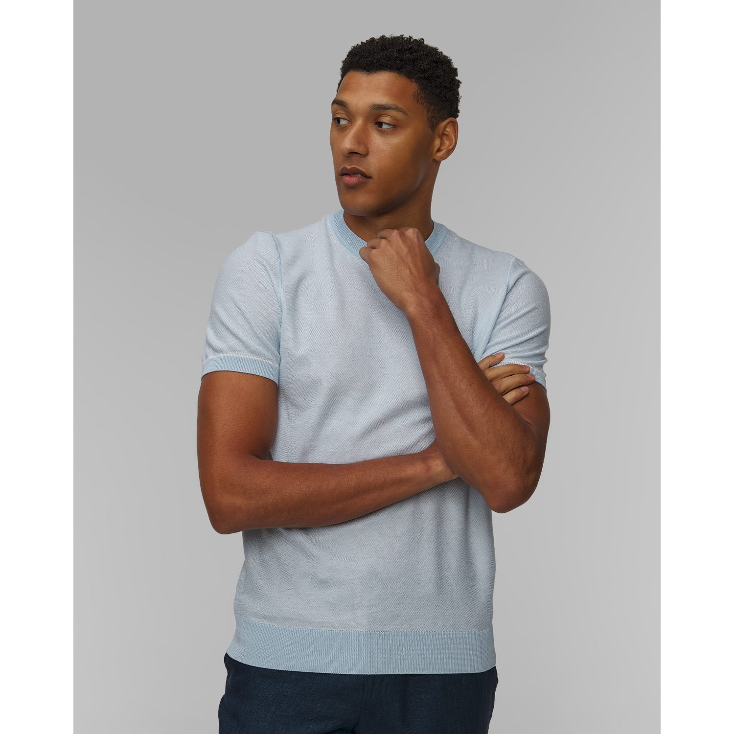 Dzianinowy Błękitny T-shirt Męski Hugo Boss Jianfranco
