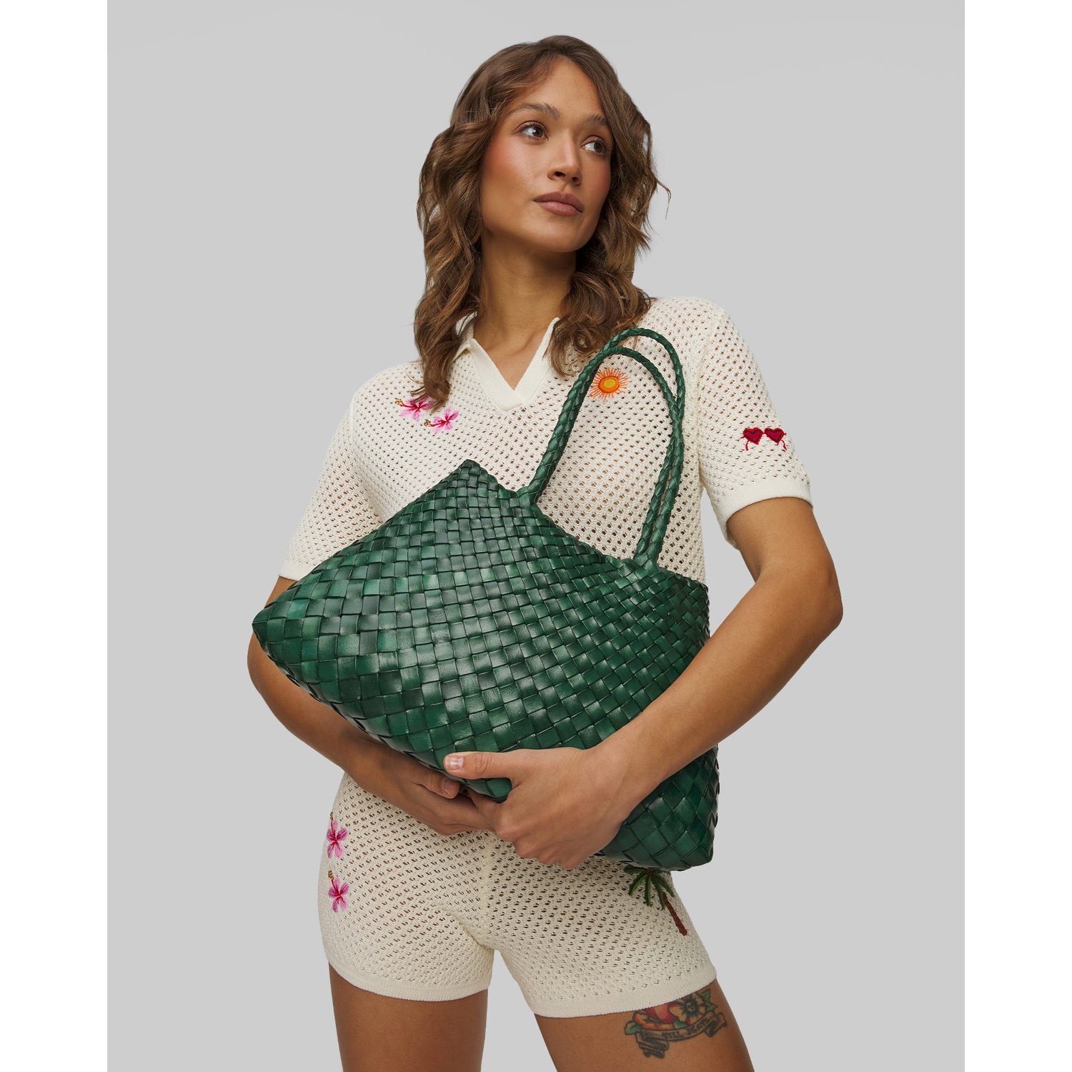 Torba Pleciona Ze Skóry Dragon Diffusion Santa Croce Big Zielona
