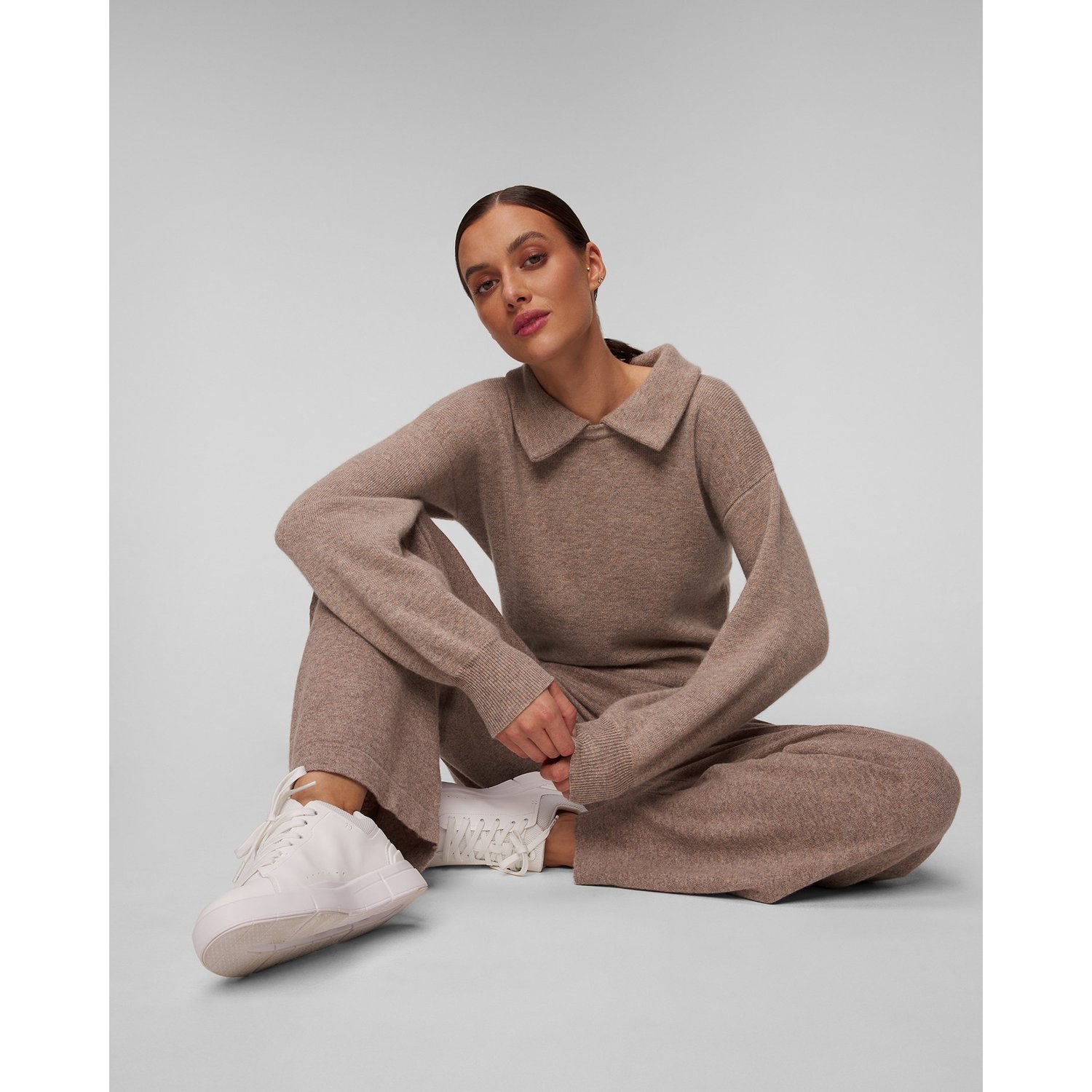 Brązowy Sweter Kaszmirowy Damski Johnstons Of Elgin