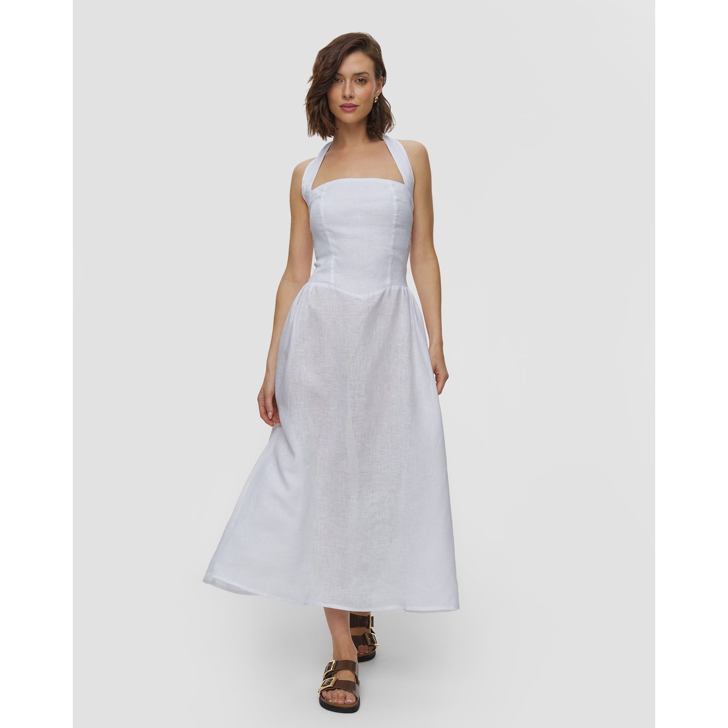 Biała Sukienka Lniana Damska Positano Couture Erba