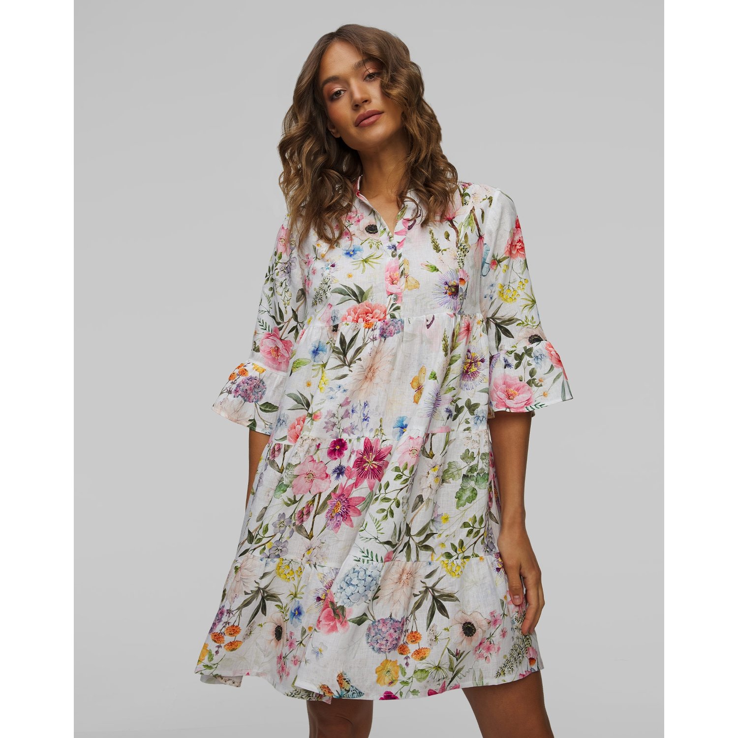 Sukienka Lniana W Kwiaty Damska Positano Couture Jungle