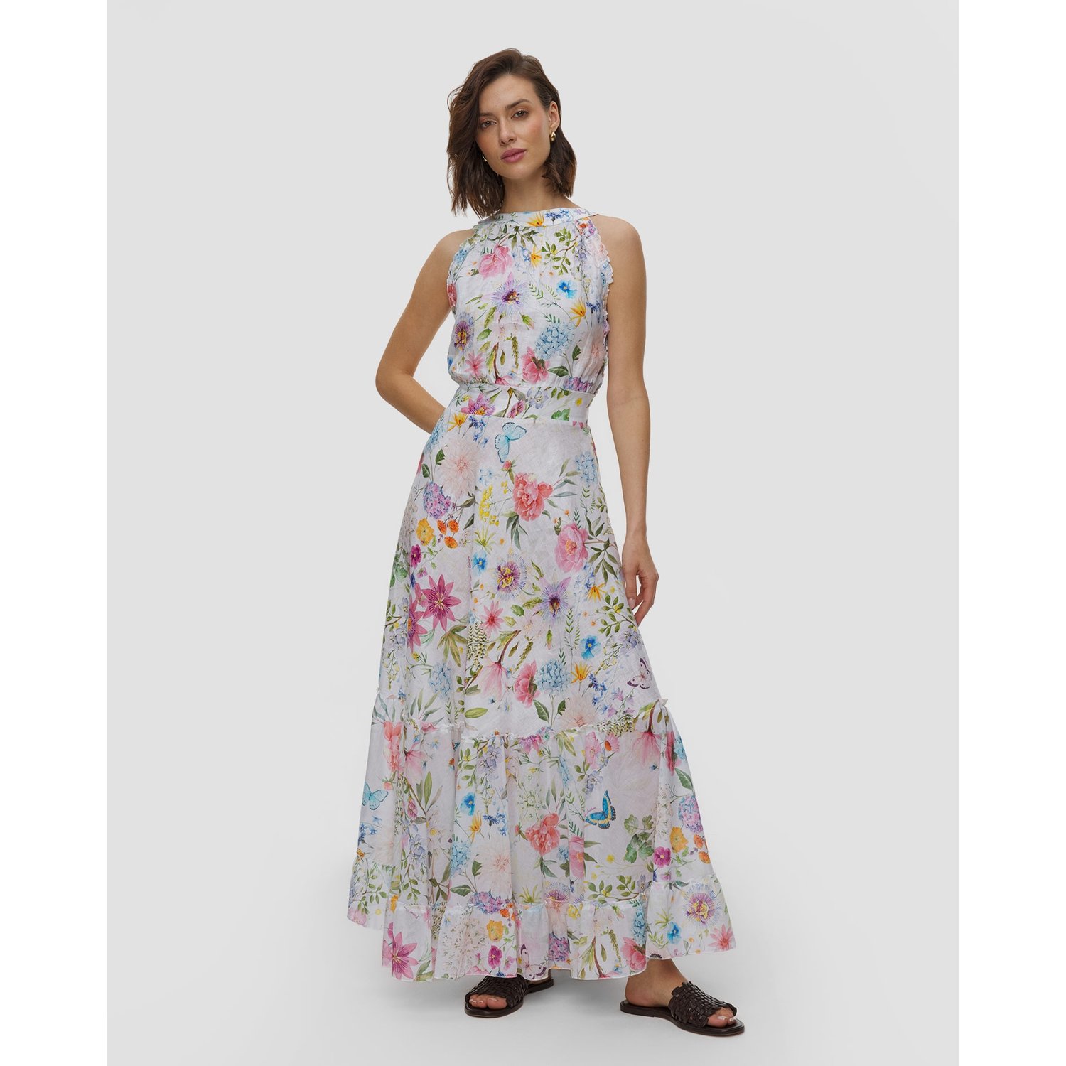 Sukienka Lniana W Kwiaty Damska Positano Couture Stelo