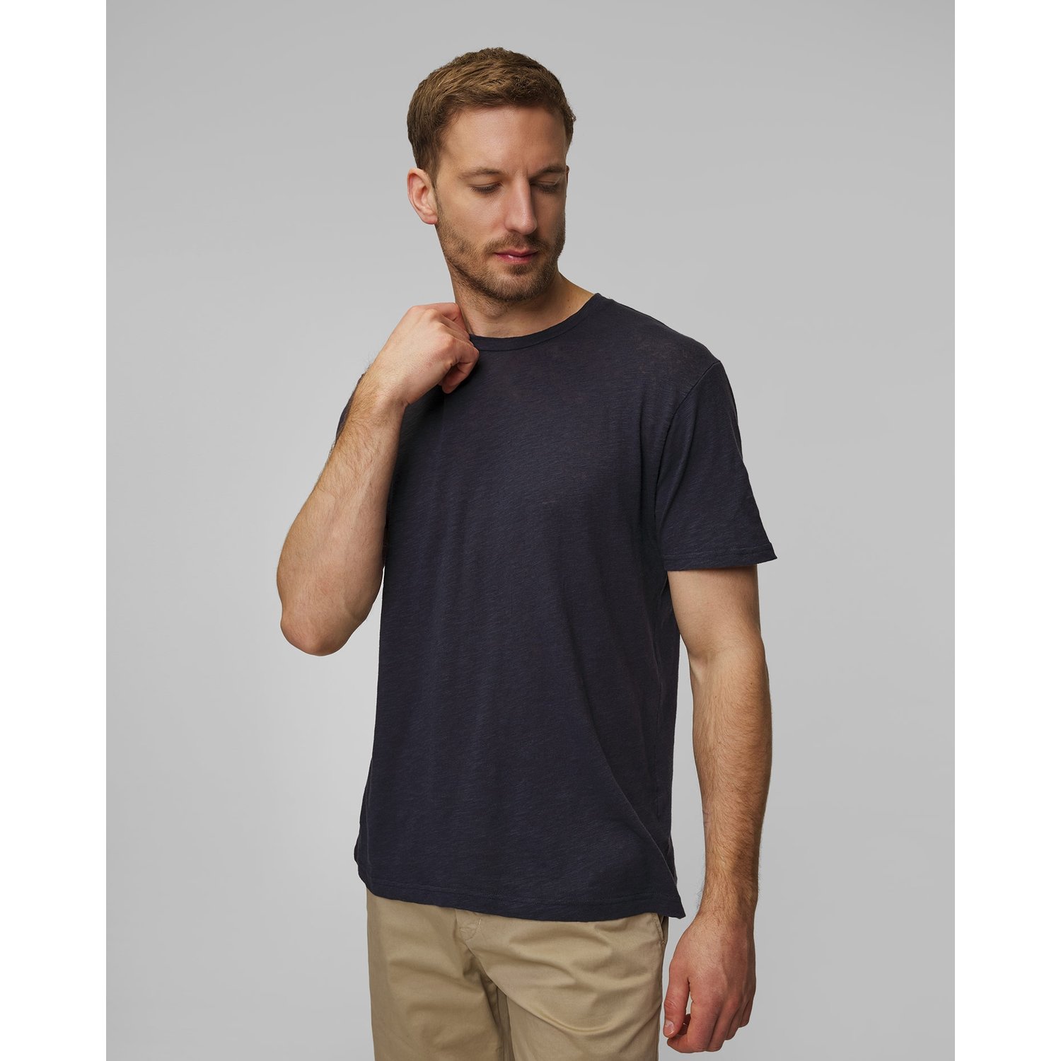 Granatowy T-shirt Z Lnem Męski Sunspel