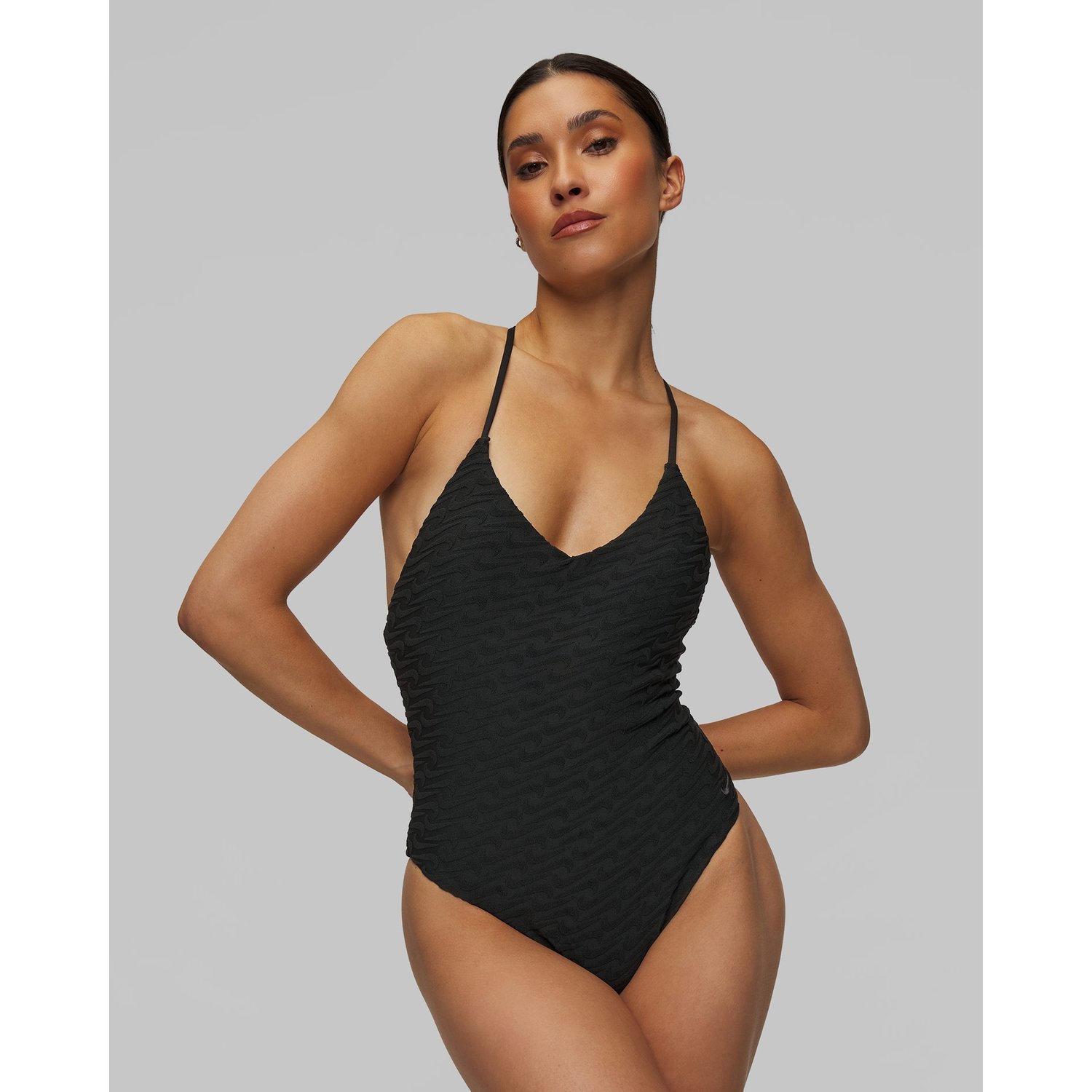 Czarny Jednoczęściowy Strój Kąpielowy Damski Nike Swim Sport Style Nike Swoosh Link Y-back One Piece