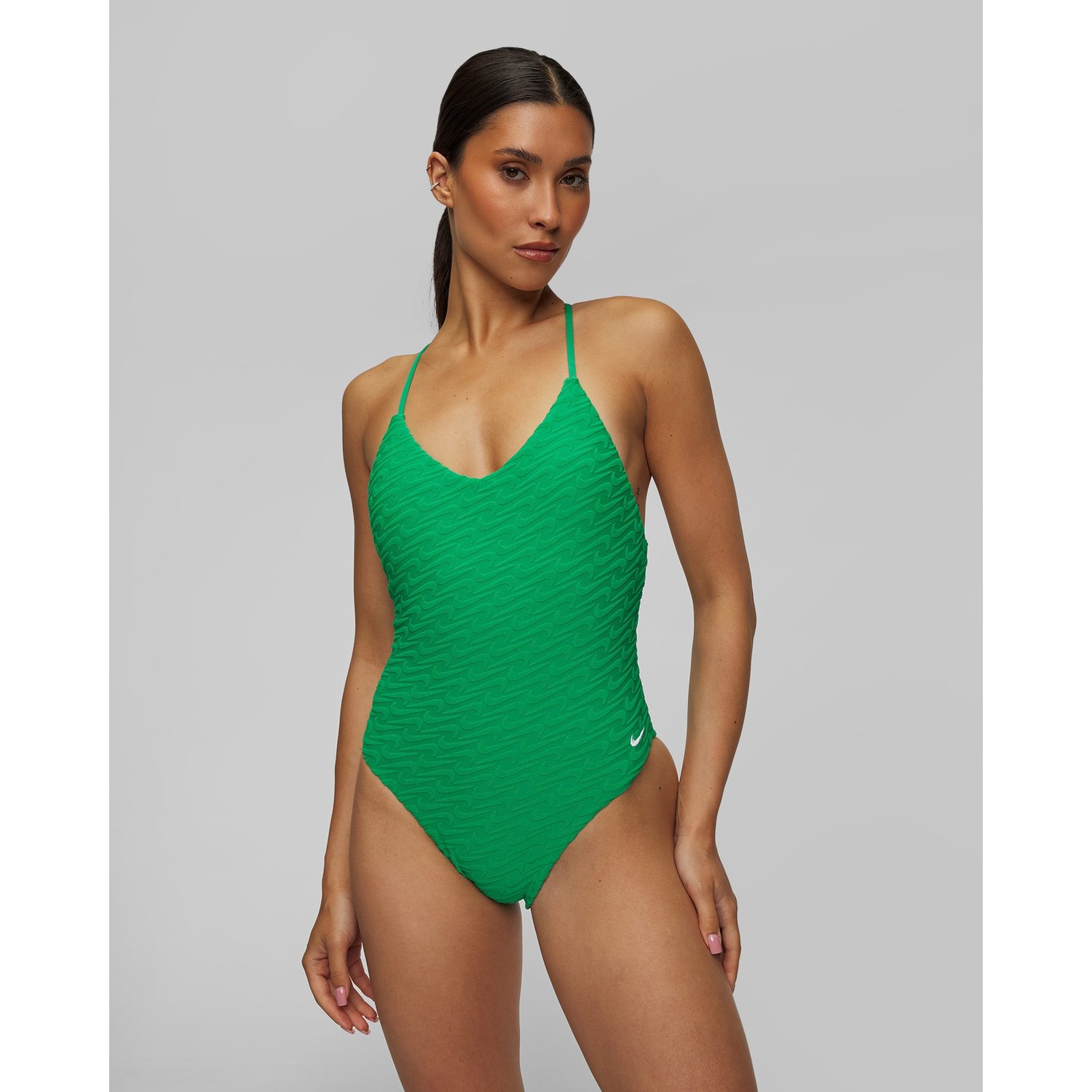 Zielony Jednoczęściowy Strój Kąpielowy Damski Nike Swim Sport Style Nike Swoosh Link Y-back One Piece