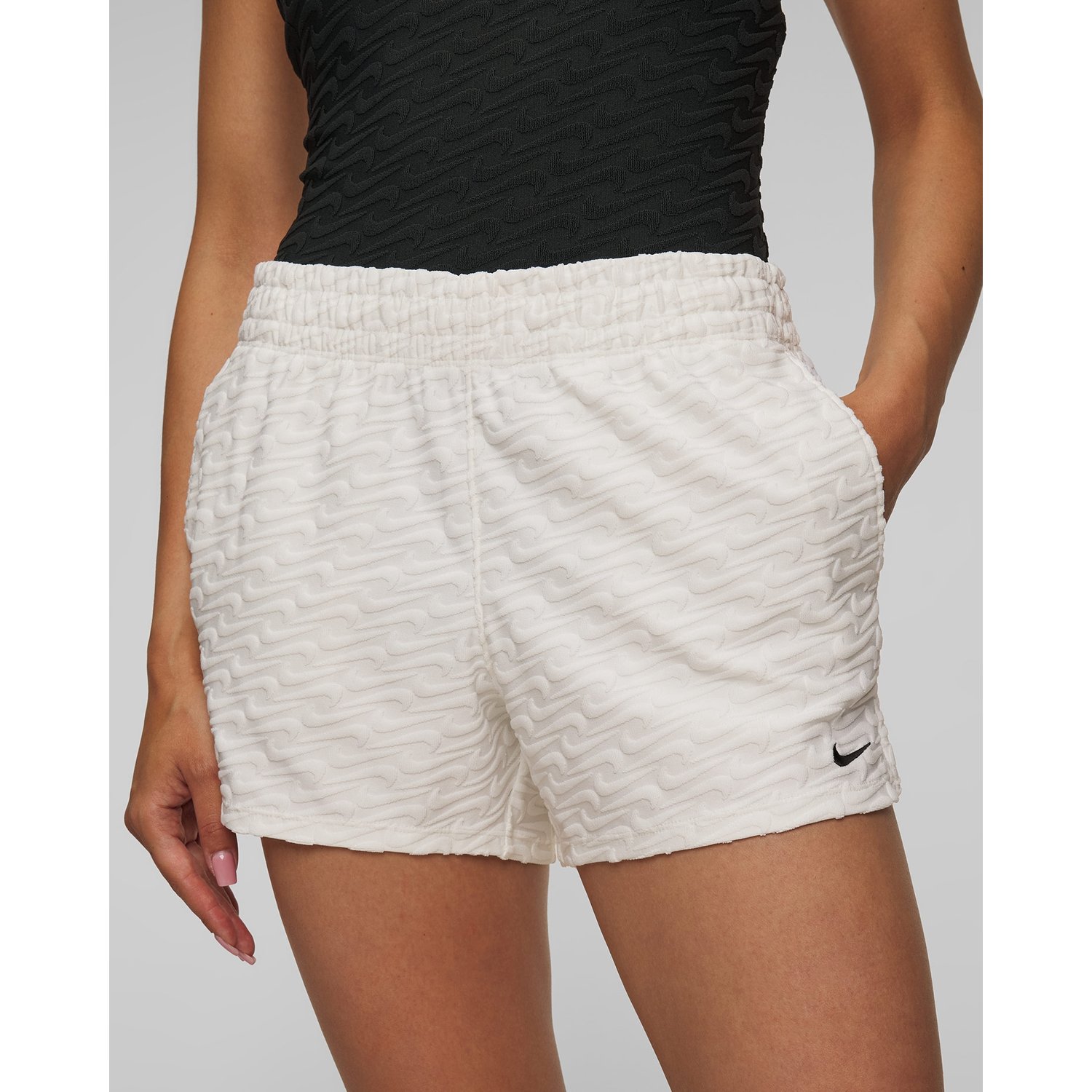 Białe Szorty Kąpielowe Damskie Nike Swim Cover-ups Nike Swoosh Link Terry Short
