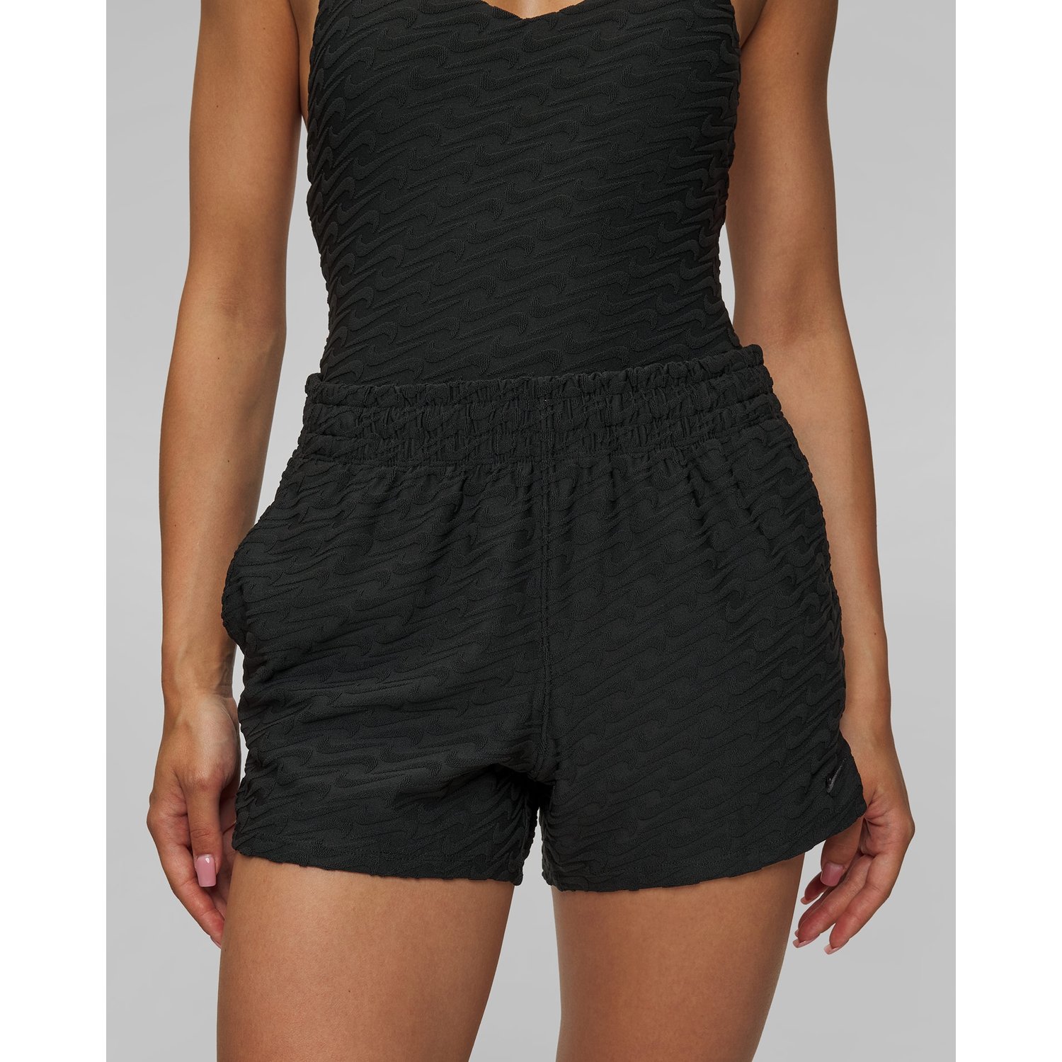 Czarne Szorty Kąpielowe Damskie Nike Swim Cover-ups Nike Swoosh Link Terry Short