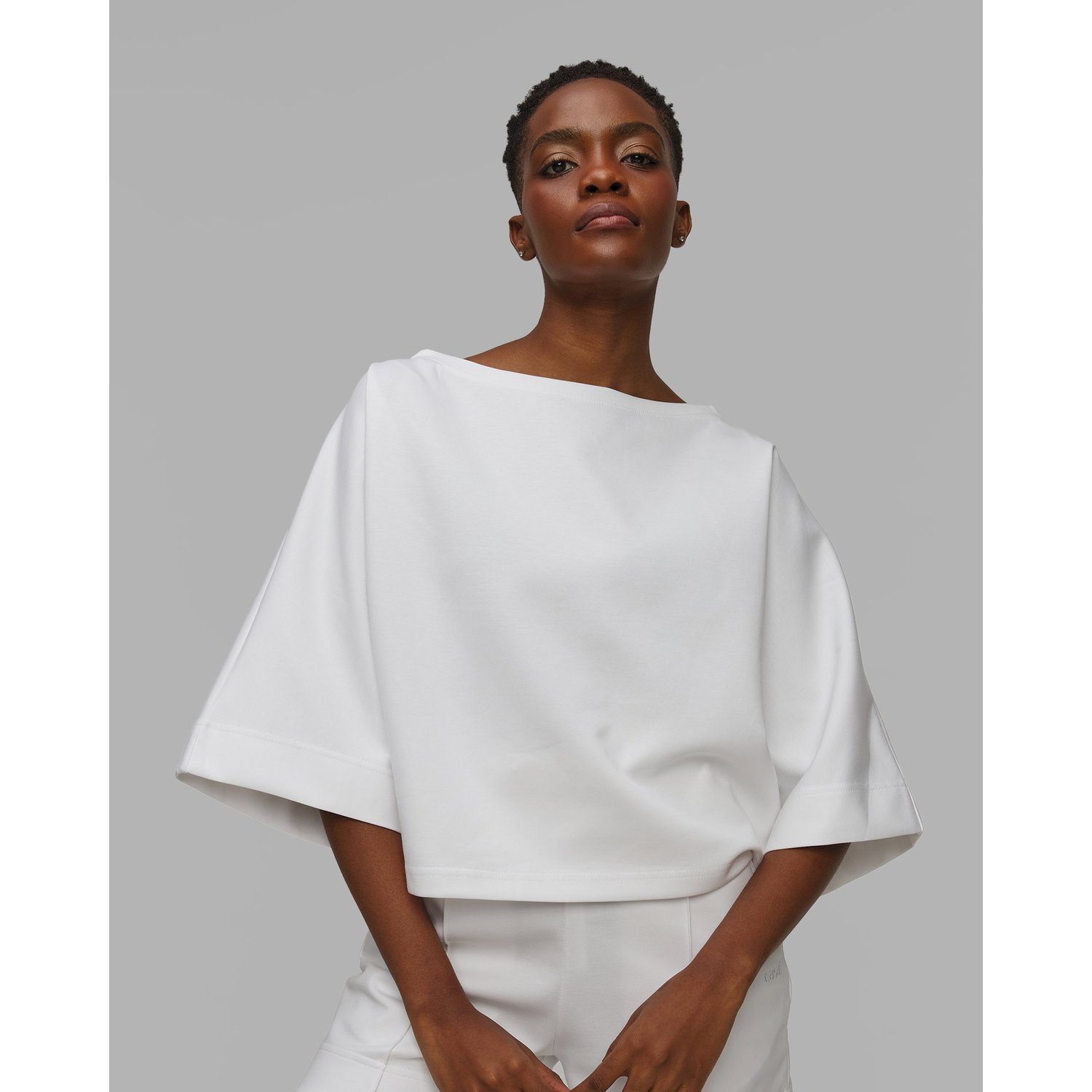 T-shirt Pudełkowy Damski Casall Aria Cropped Boatneck Biały