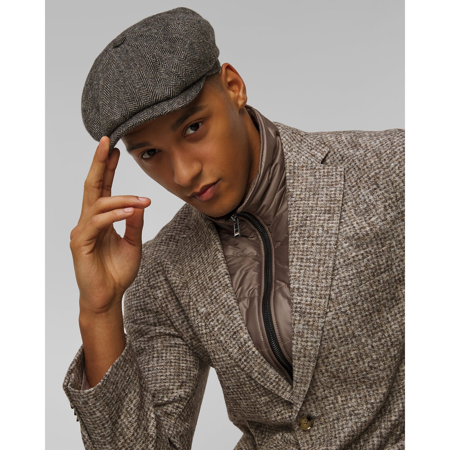 Kaszkiet Wełniany Męski Stetson Hatteras Wool Herringbone Brązowo-szary