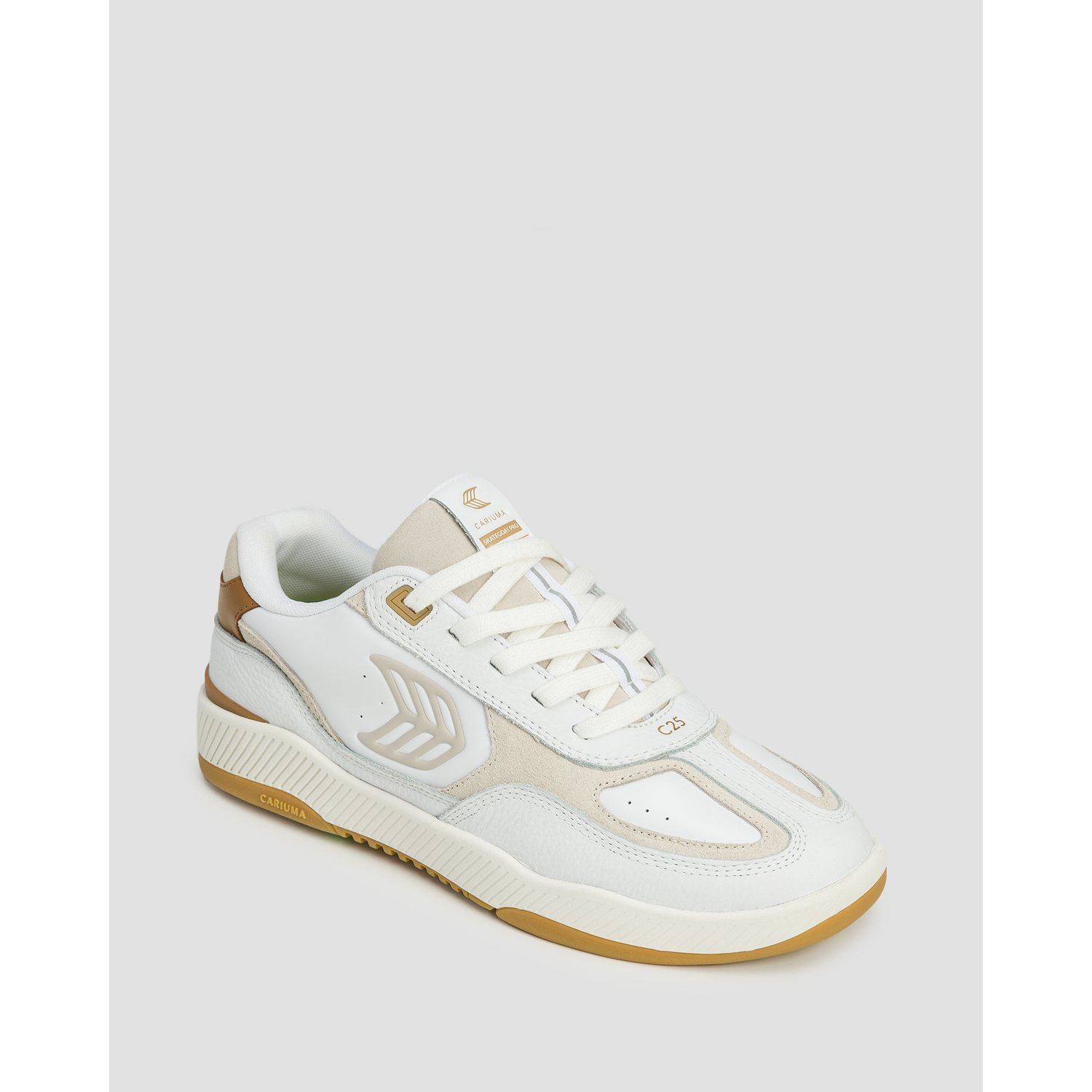 Sneakersy Skórzane Męskie Cariuma Skategoat C25 White Leather Silver Cloud Logo Camel