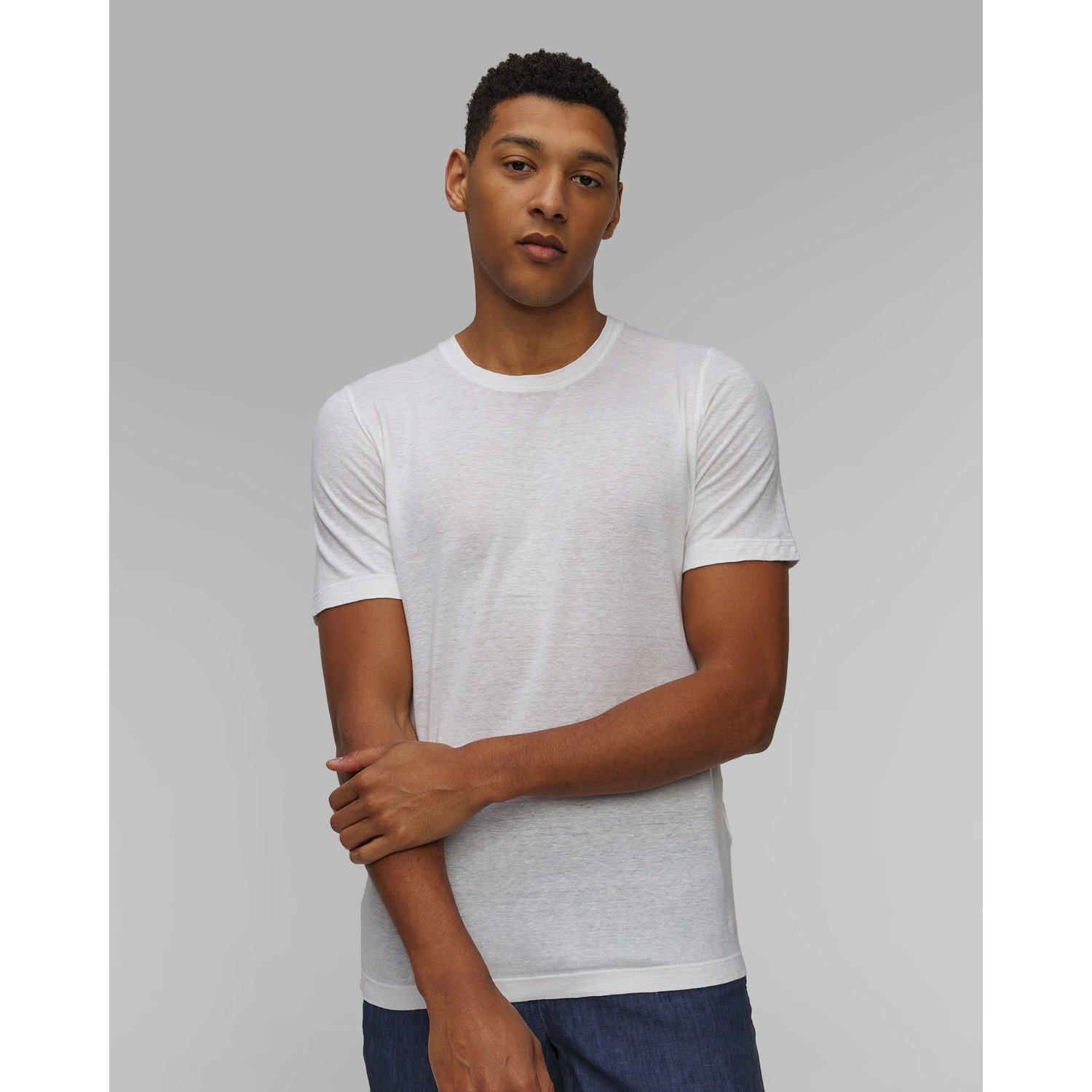 Biały T-shirt Męski 120% Lino Crewneck T-shirt