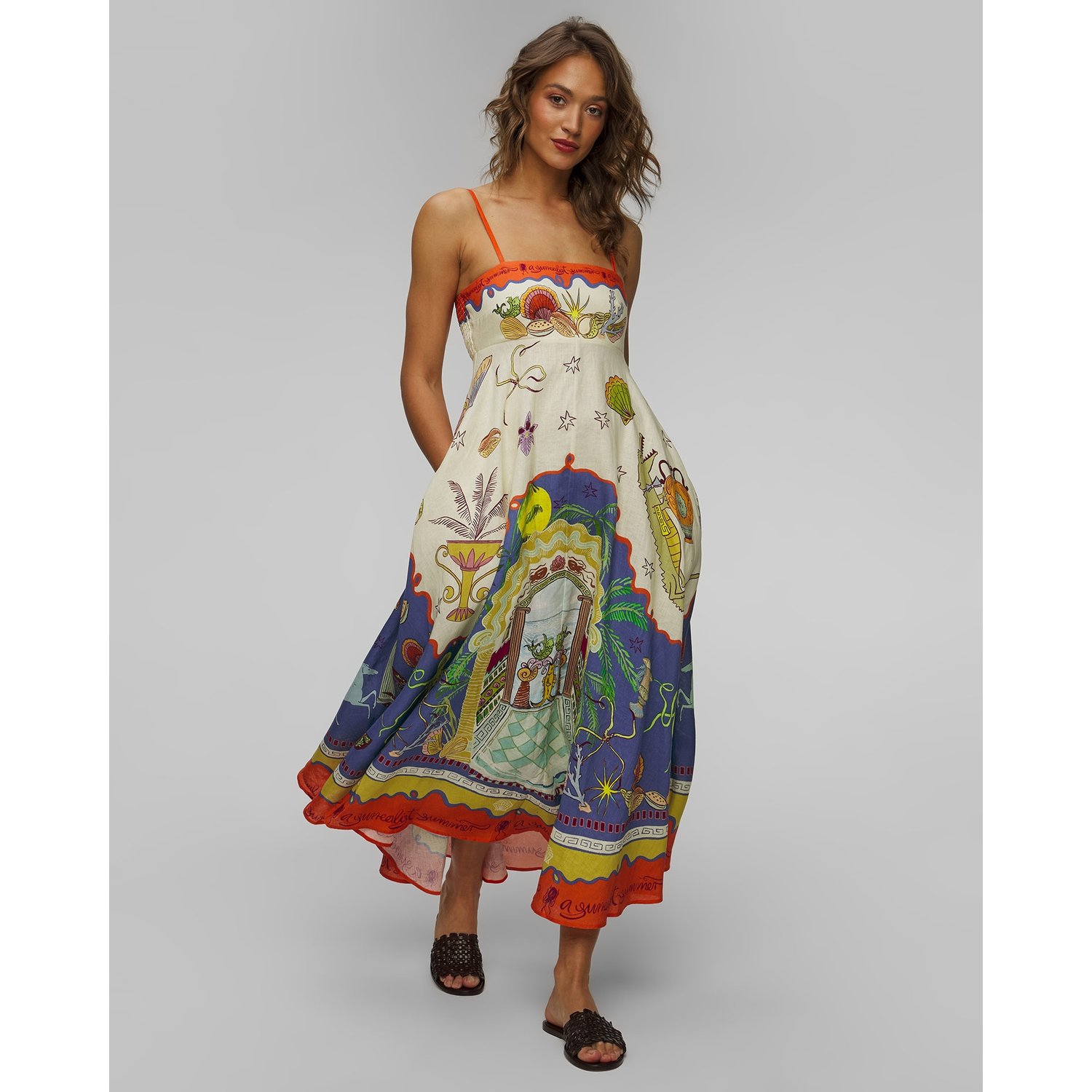 Lniana Sukienka Damska Alemais Surrealist Summer Sundress