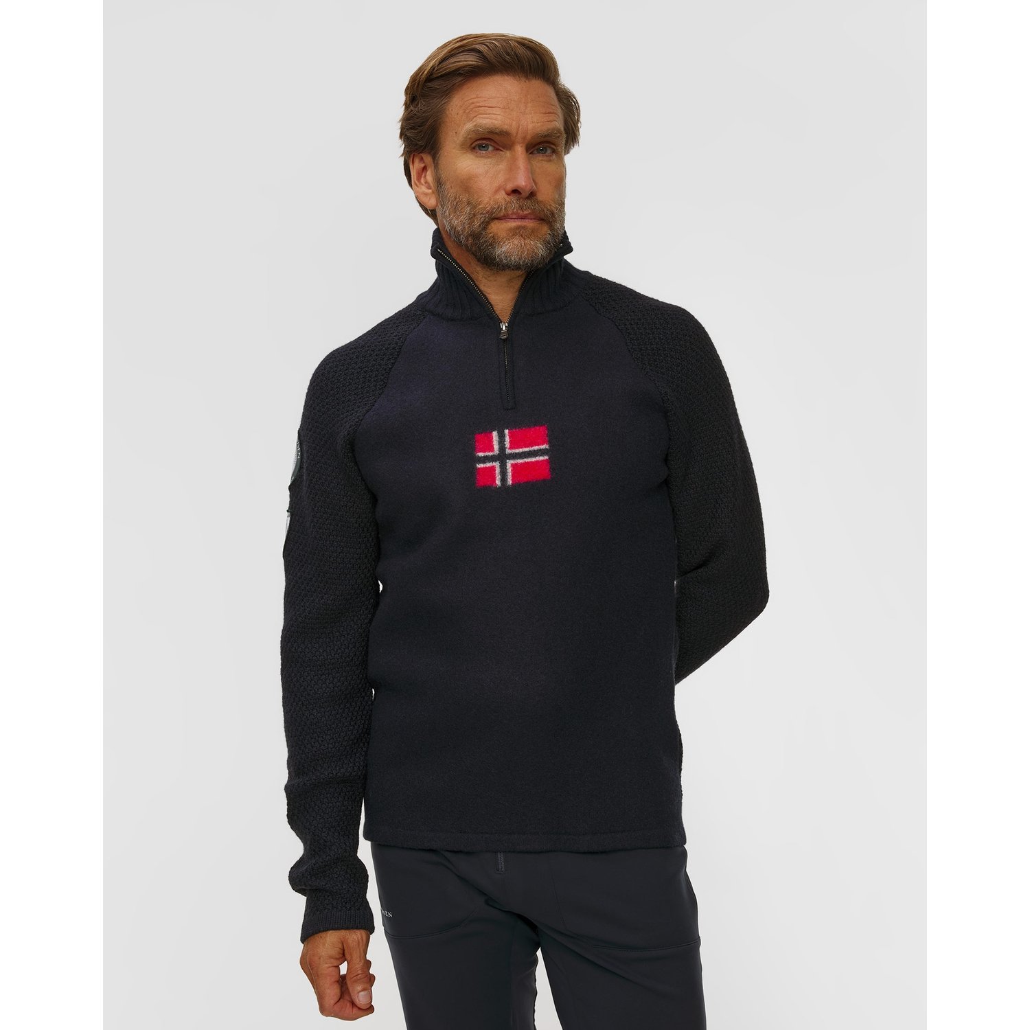 Golf Narciarski Męski Amundsen Boiled Ski Sweater W/ Flag Ciemnogranatowy
