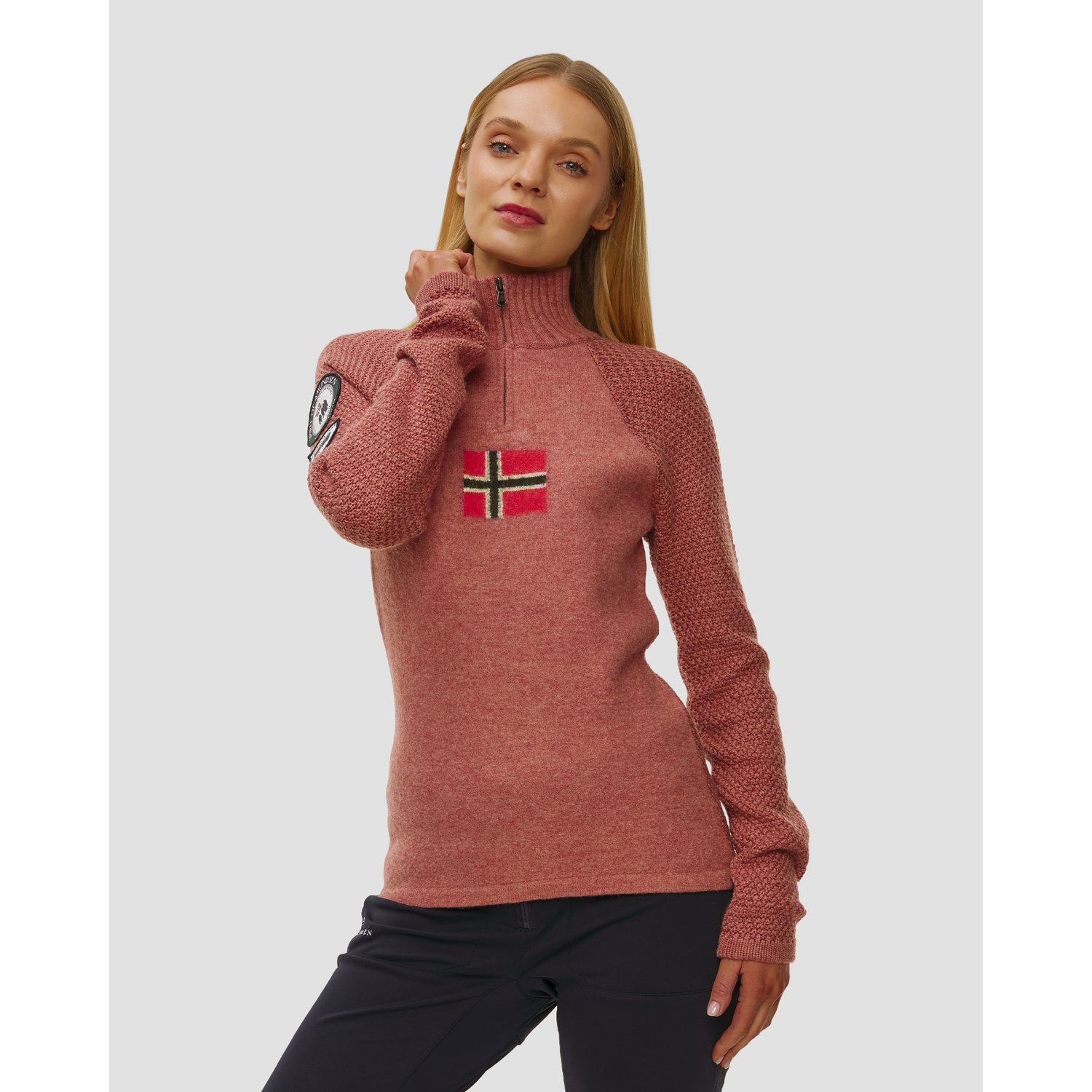 Golf Narciarski Damski Amundsen Sports Boiled Ski Sweater W/ Flag Różowy