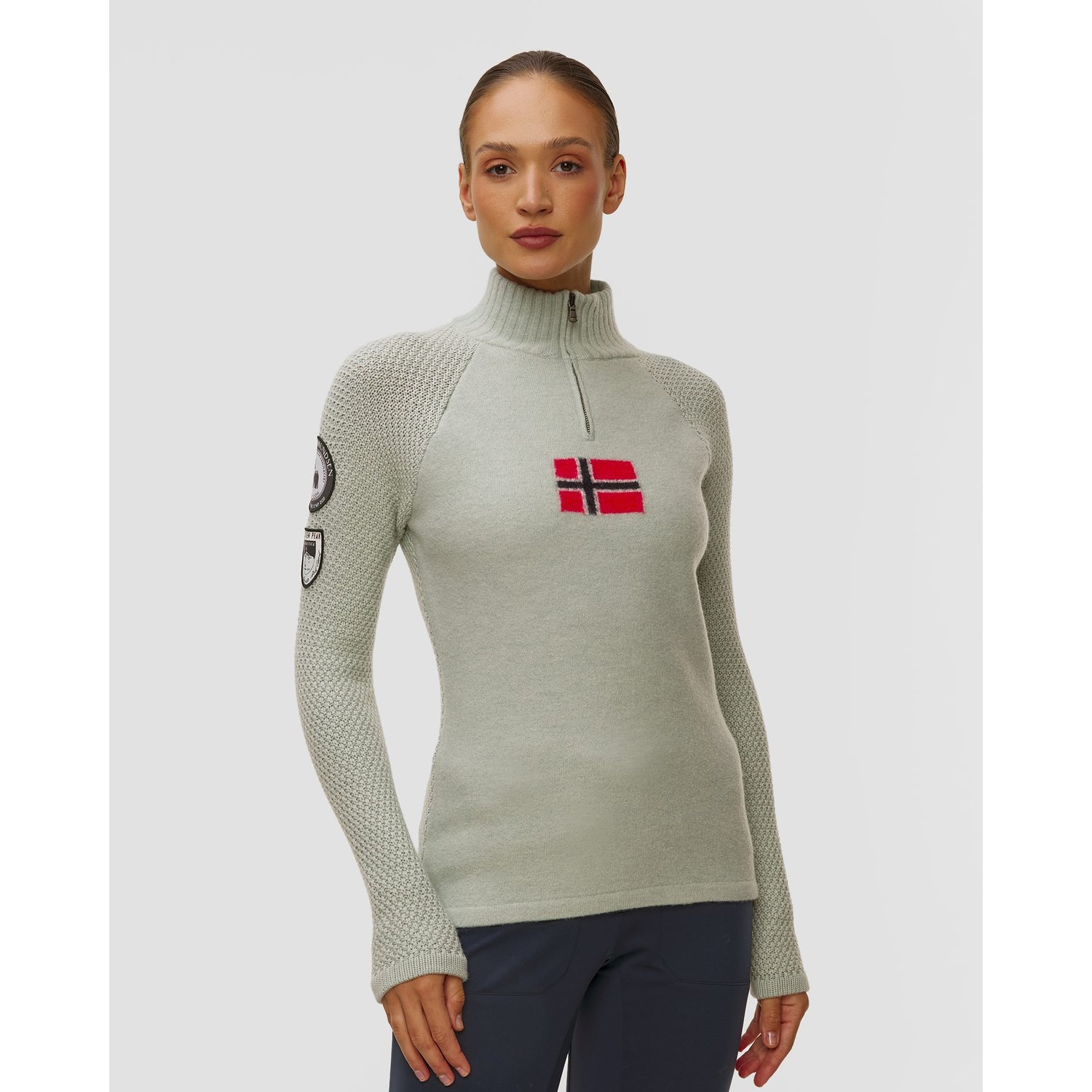 Golf Narciarski Damski Amundsen Boiled Ski Sweater W/ Flag Zielony