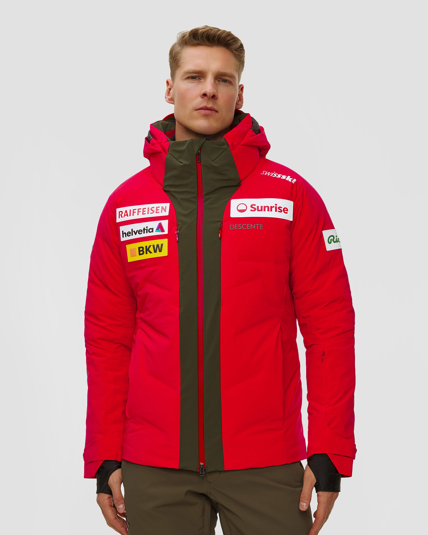 Men's ski jacket Descente Hybrid Down Jacket Swiss Team red