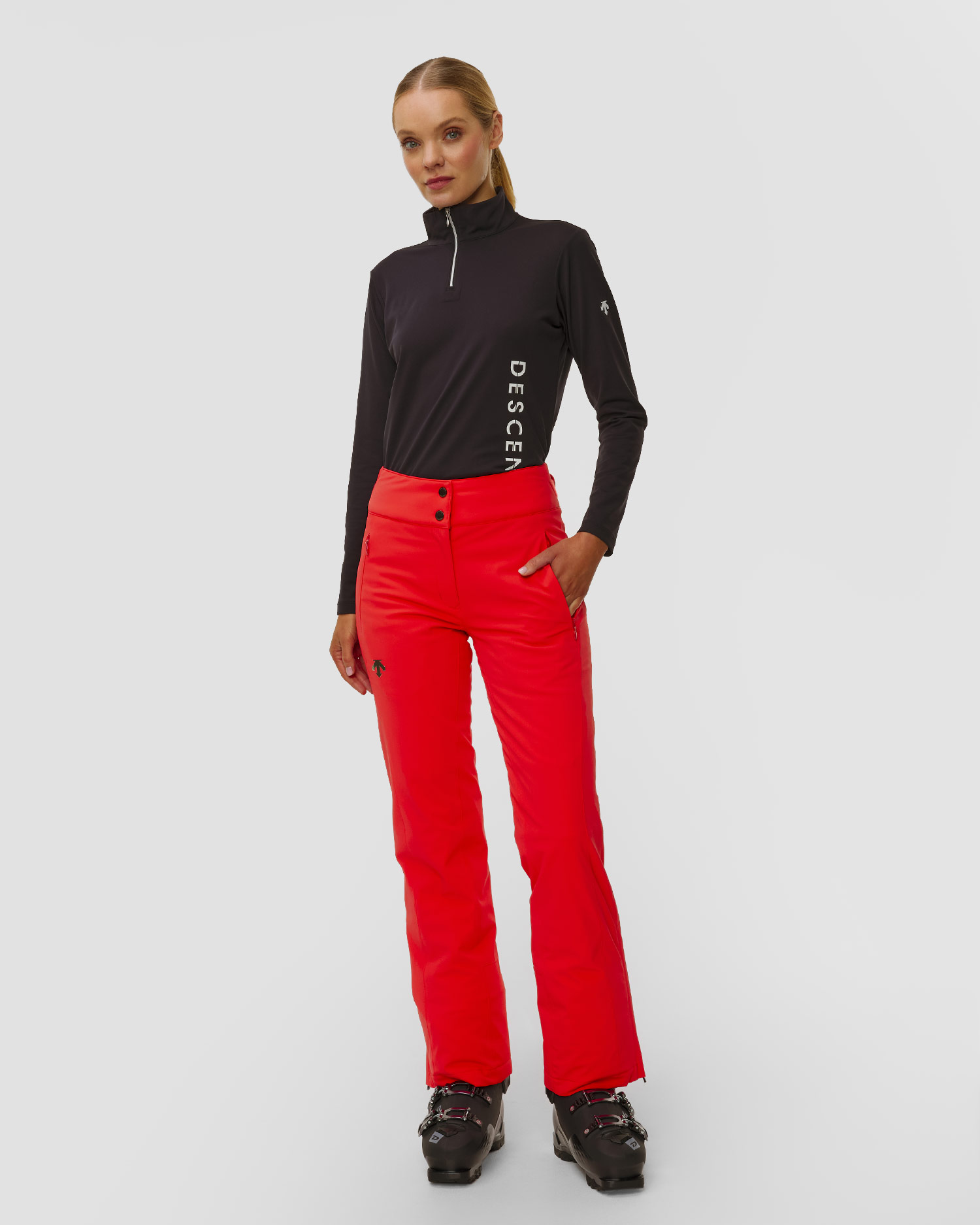 Spodnie narciarskie z wysokim stanem damskie Descente Insulated Pants czerwone