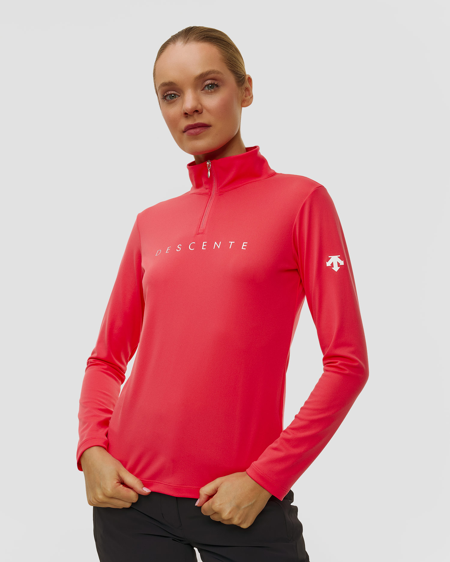 Descente Chest Logo T-Neck Ski-Rollkragenpullover für Damen in Pink