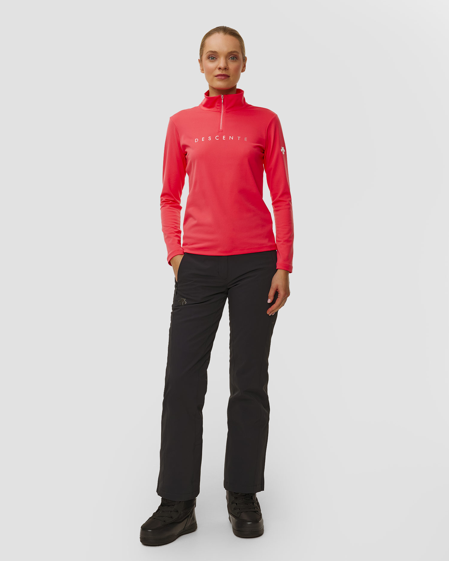 Descente Chest Logo T-Neck Ski-Rollkragenpullover für Damen in Pink