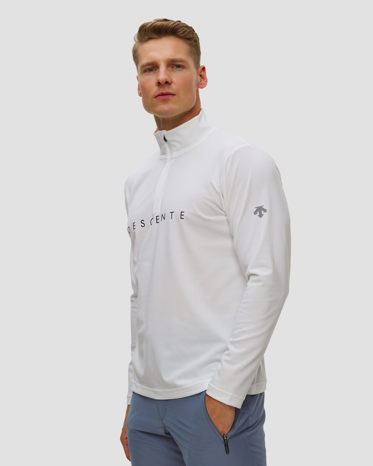 Golf narciarski męski Descente Chest Logo T-Neck biały