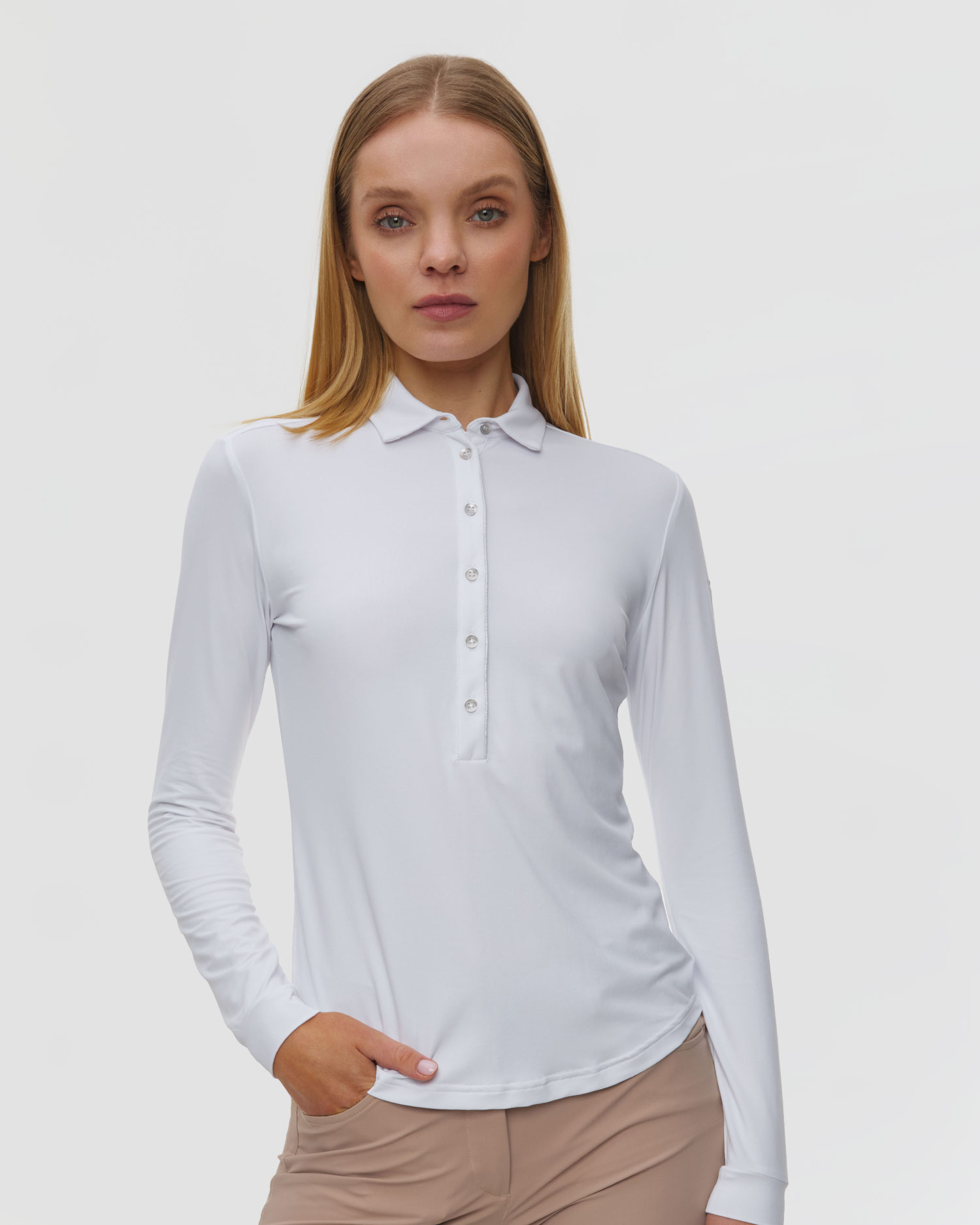 Women's white long-sleeve polo Chervo Amur