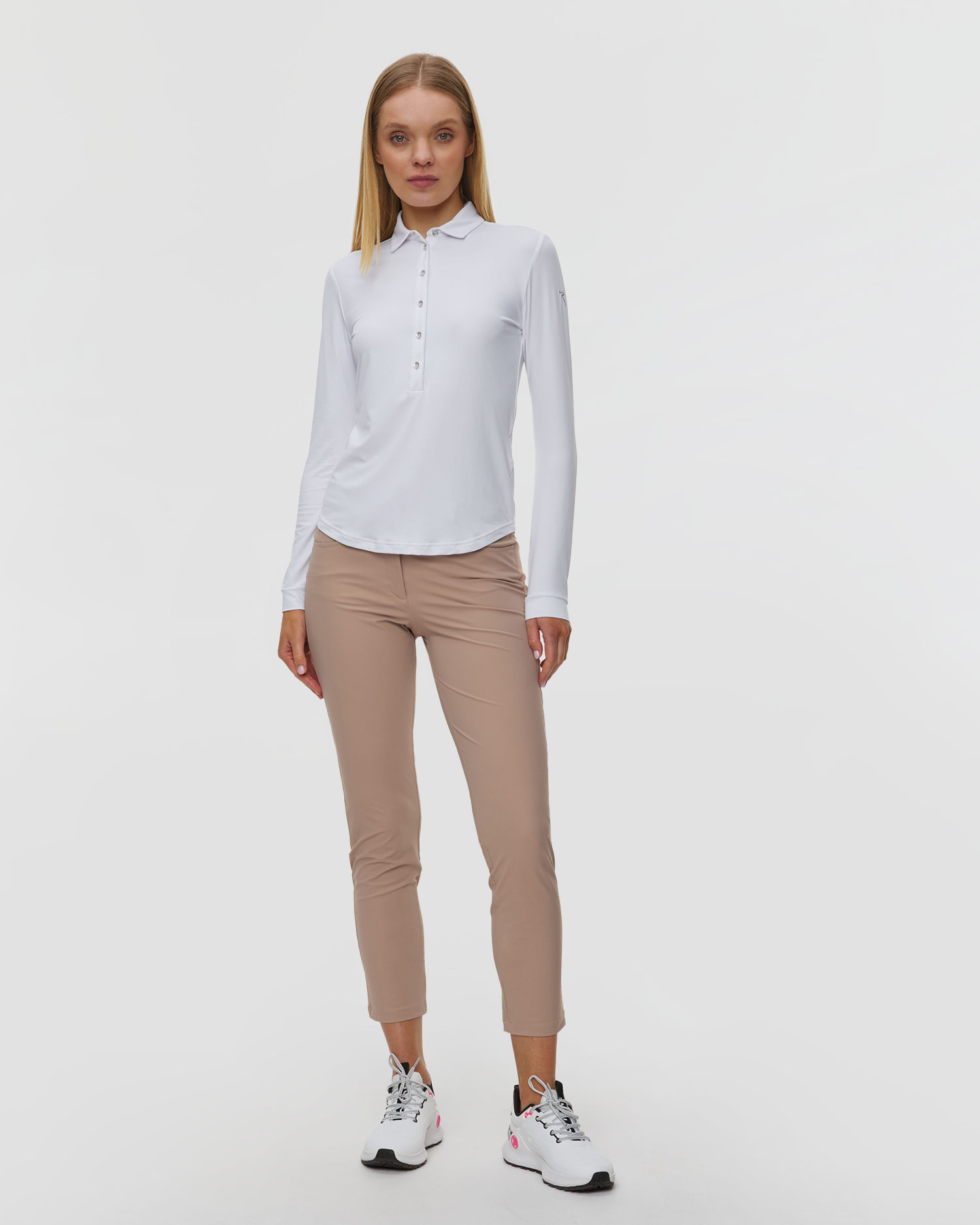 Women's white long-sleeve polo Chervo Amur