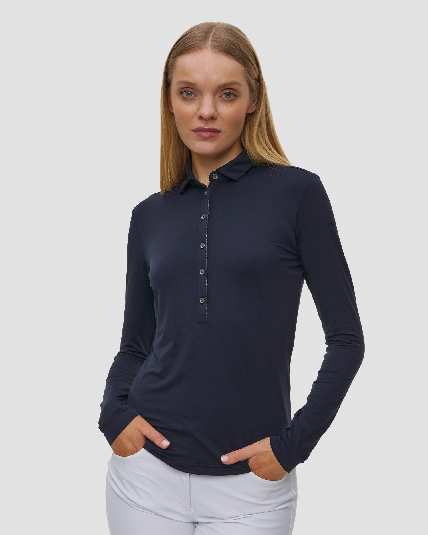 Women's navy blue long-sleeve polo Chervo Amur, Color/Pattern: Granatowy