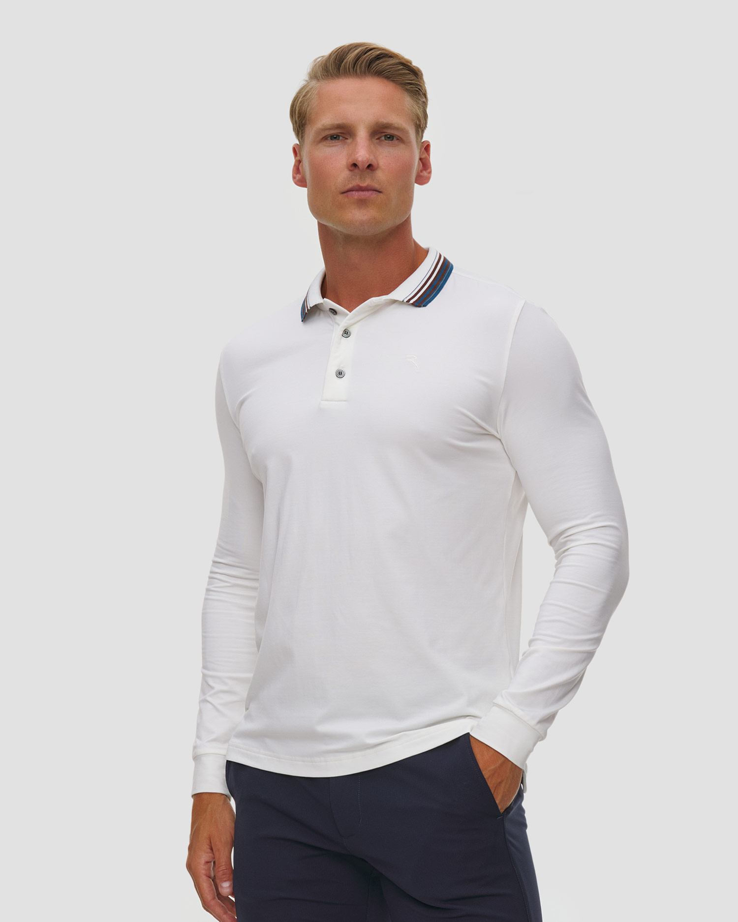 Chervo Arborio Herren-Poloshirt mit langen Ärmeln, Farbe/Muster: Biały