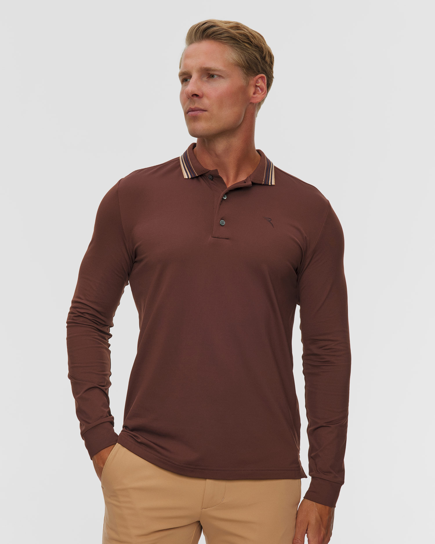 Chervo Arborio Herren-Poloshirt mit langen Ärmeln, Farbe/Muster: Brązowy