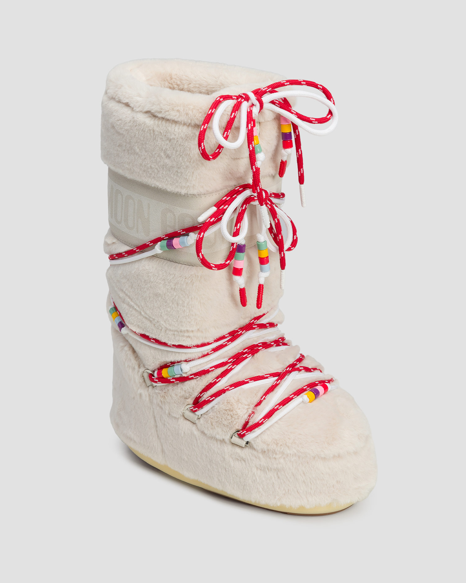 Women’s beige fur winter boots Moon Boot Icon Faux Fur Beads