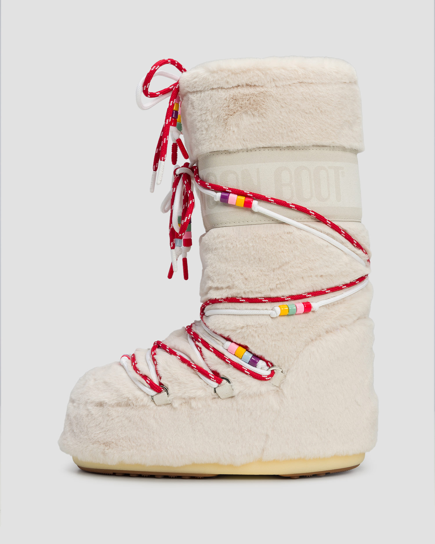 Women’s beige fur winter boots Moon Boot Icon Faux Fur Beads